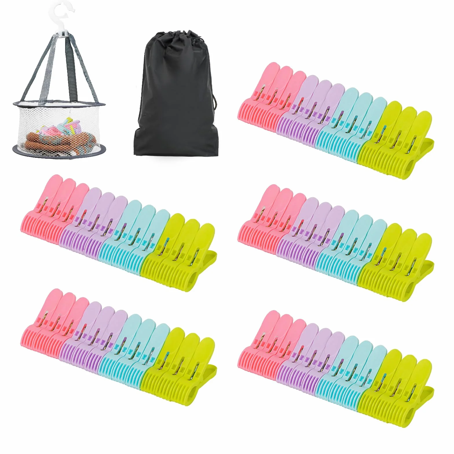 Realjoy 48 sztuk spinaczy do bielizny z koszem, kolorowe, antypoślizgowe klamerki do ubrań