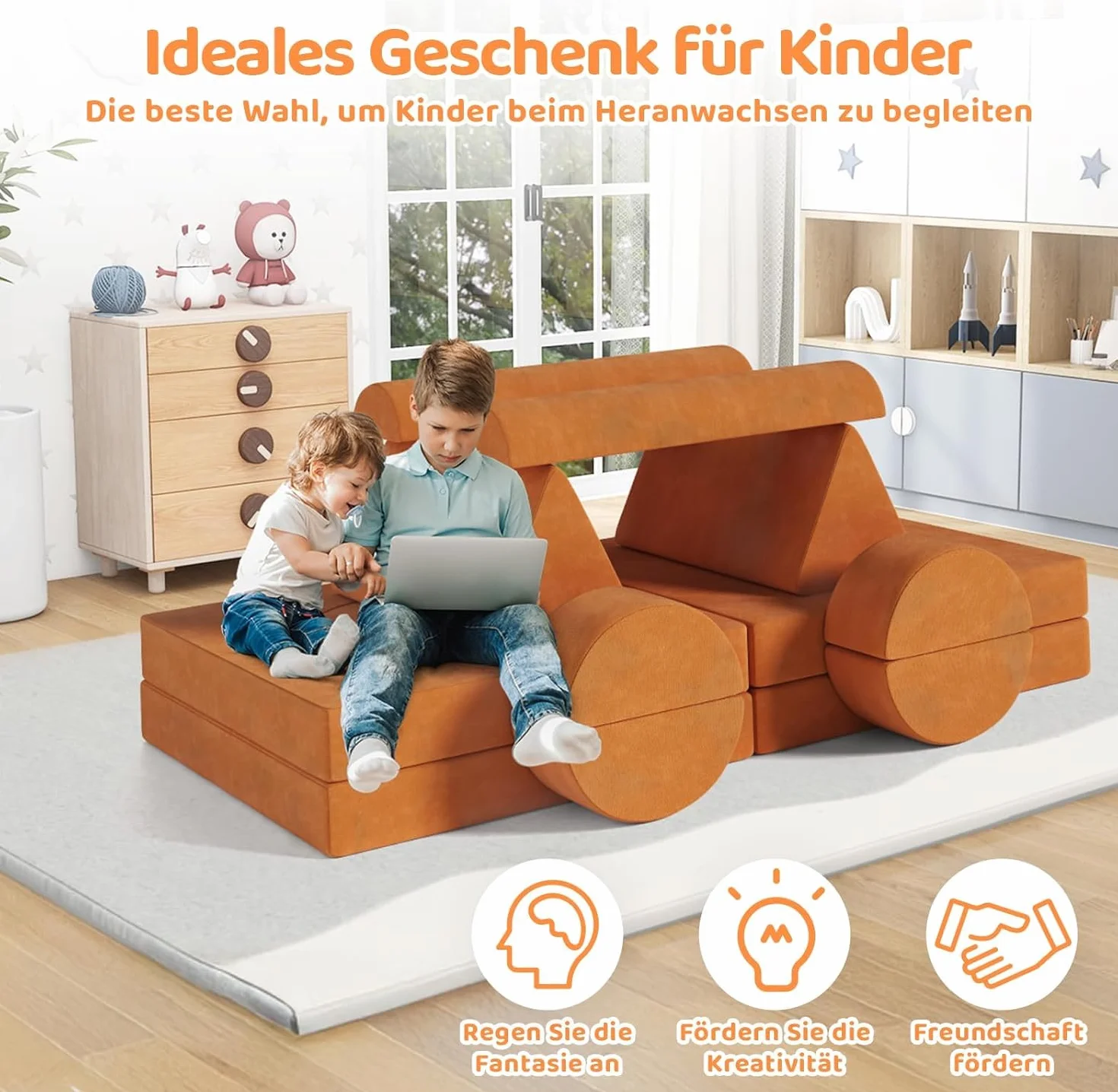 Sofa do zabawy dla dzieci z modułem 15 szt., modułowa sofa dla dzieci, sofa dla dzieci z klocków, sofa do zabawy dla dzieci i foteli dziecięcych, przytulny kącik w pokoju dziecięcym, do zabawy