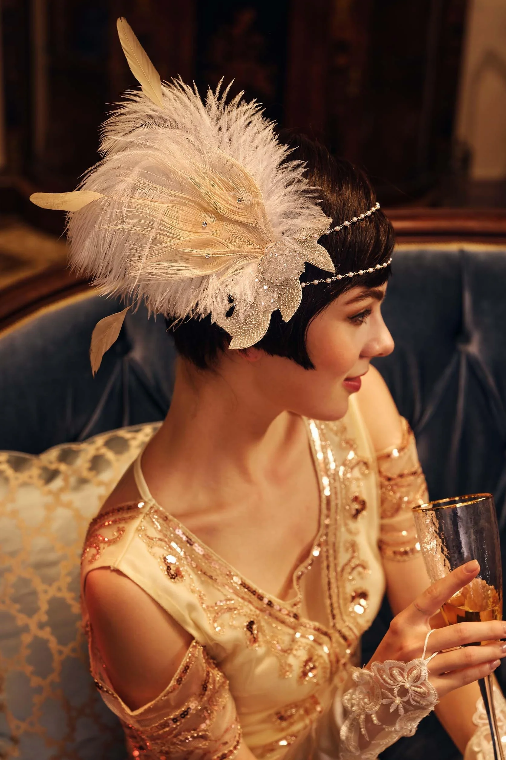 BABEYOND Opaska na głowę z lat 20. XX wieku, klapa, nakrycie głowy, vintage, opaska na głowę z kryształem, Wielki Gatsby, akcesoria na konkurs, imprezę tematyczną, ślub