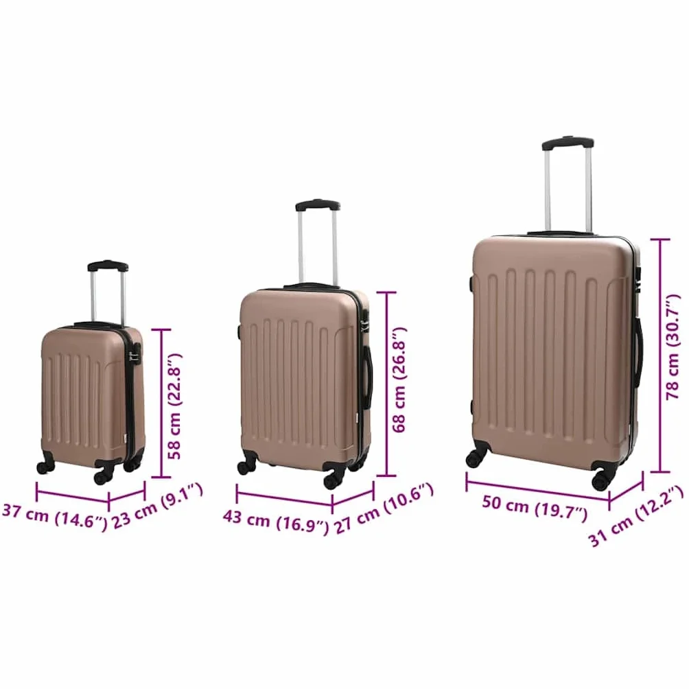 vidaXL Walizka 3 pcs Różowe złoto 50 x 31 x 78 cm Plastik ABS, Towarzysz podróży, wytrzymała, prostokątna walizka, bagaż, torba na lot, organizator na weekend