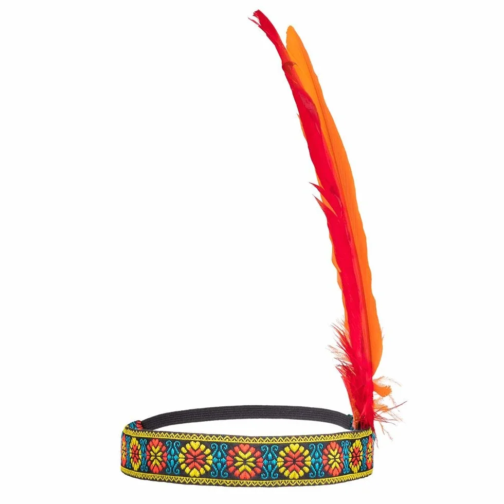 Boland 44093 - Zestaw indiaDski, opaska i topór, dBugo[ 35 cm, tomahawk, wielokolorowy, rozcigliwy, ozdobiony piórami, wódz, dziki zachód, kostium, karnawaB, impreza tematyczna