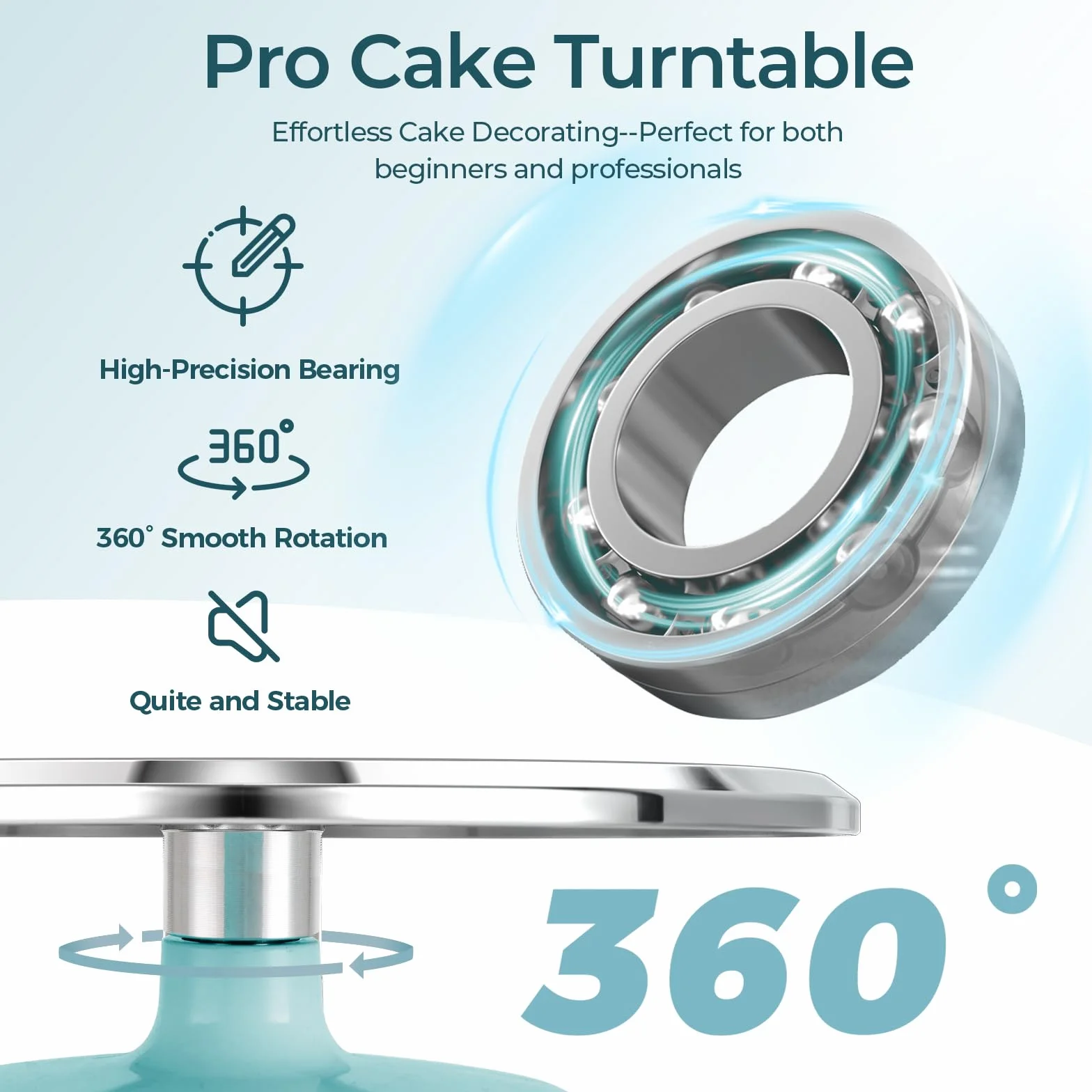 Ohuhu Obrotowa patera na tort ze stopu aluminium 30 cm z 2 paletami i 3 łopatkami