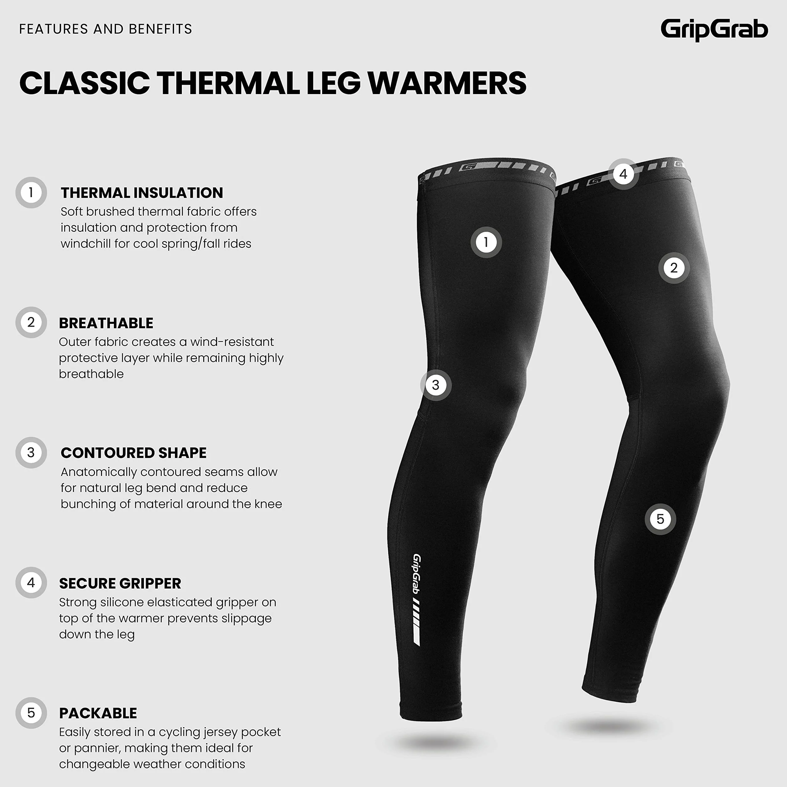 GripGrab Opaski na nogi Uniseks Gripgrab Classic Winter Fahrrad Beinlinge Rutschfeste Thermo Radsport Rennrad Gravel Mtb Beinwärmer Cycling Leg Warmers (1 w zestawie)