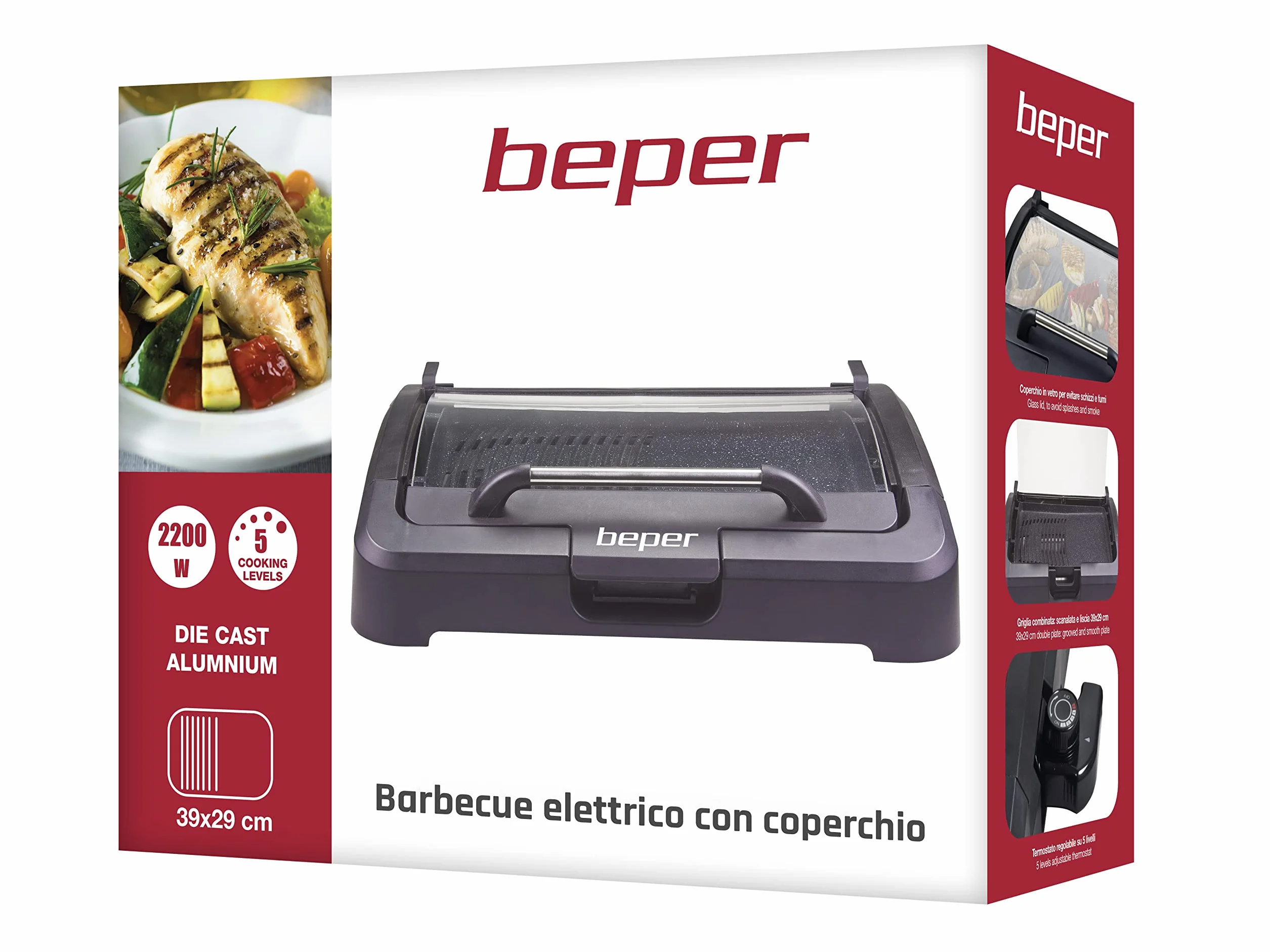 Beper Grill elektryczny ze zdejmowaną szklaną pokrywką