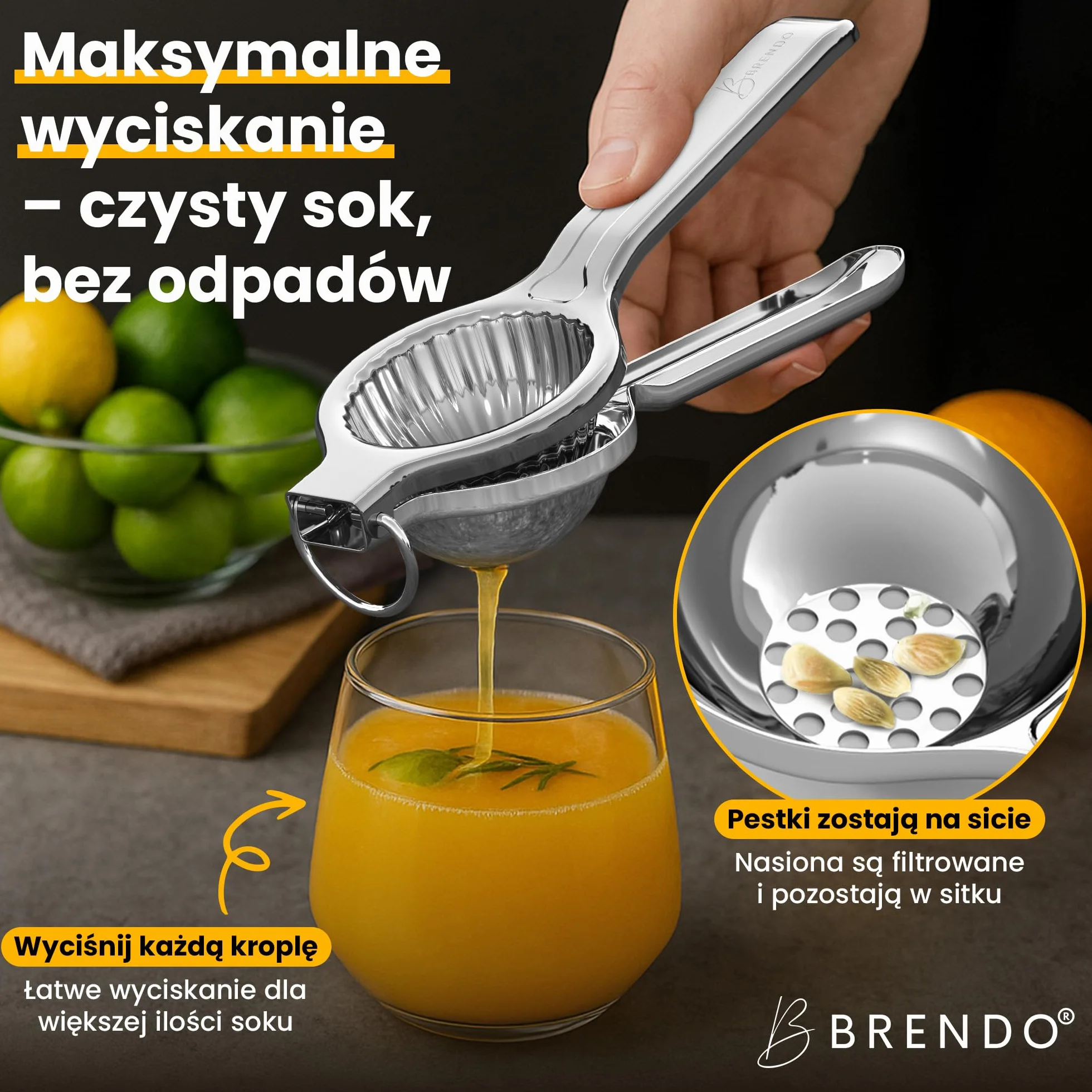 Wyciskacz do Cytrusów Brendo Premium Uniwersalny rozmiar do wszystkich owoców cytrusowych 100% efektywne wyciskanie można myć w zmywarce