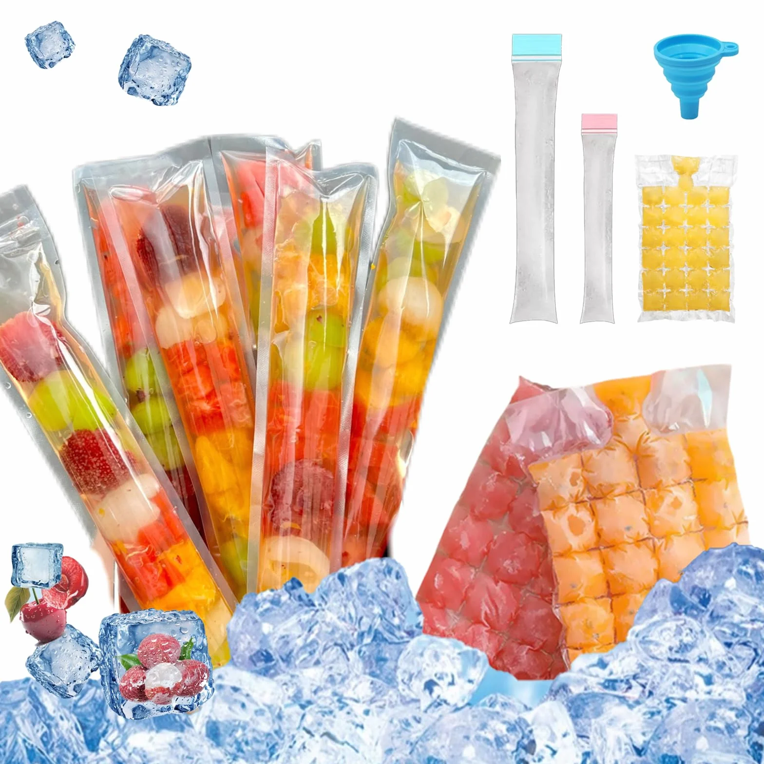 210 sztuk torebek na lód wodny, wielokrotnego użytku, jednorazowe opakowania do lodów wodnych, do samodzielnego wykonania, do smoothie, jogurtu