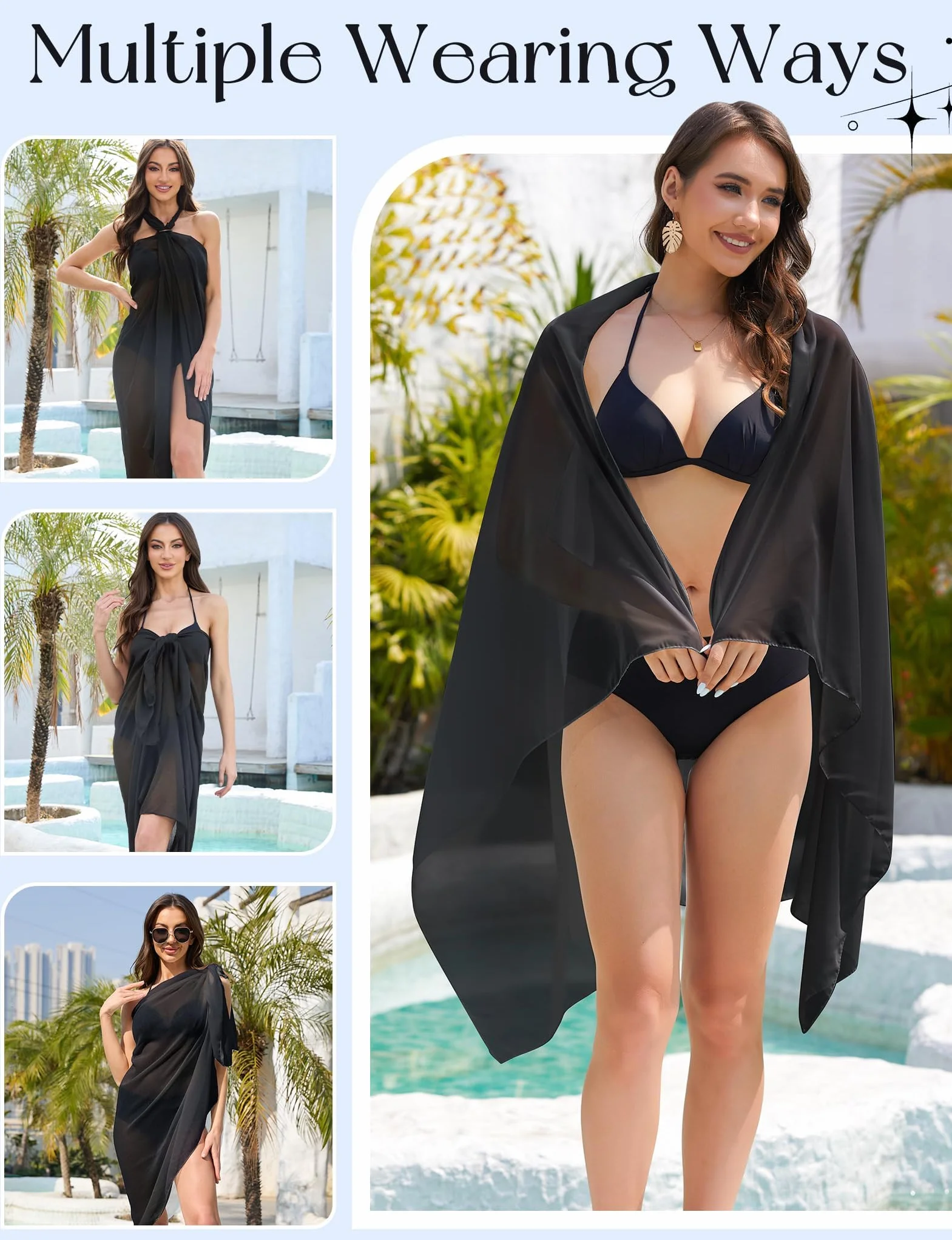 MELLIEX Pareo Damskie Plażowe Sarong Plażowe Zawijane Spódnice Plażowe Ochraniacze na bikini, Cover Up