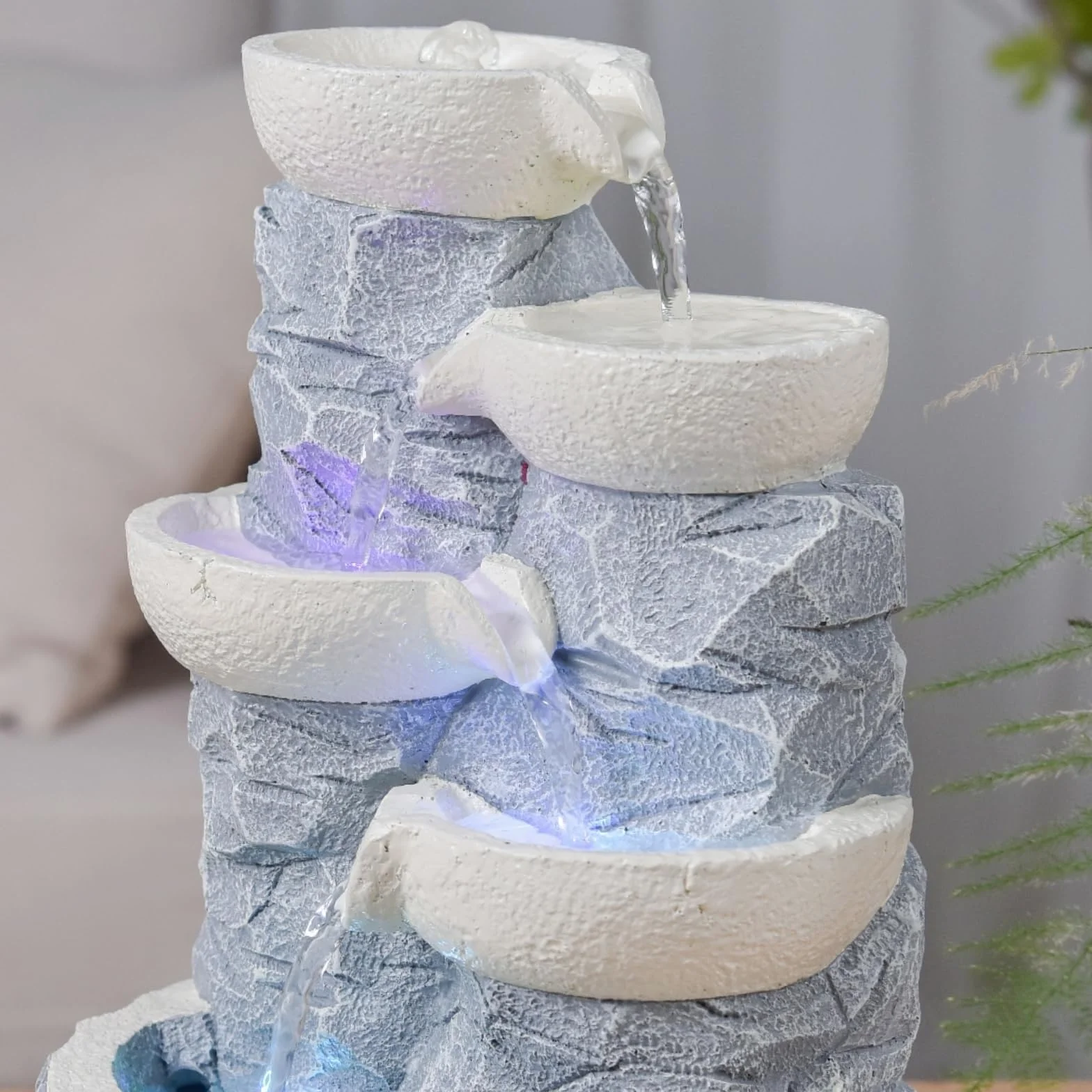Zen'Light SCFR22-F6 wewnętrzna wodospad 4 poziomy słoik efekt kamienia naturalnego kolorowe diody LED, dekoracja wnętrz Zen i odpoczynek, fontanna stołowa, H 31cm - Ganda Zen'Light, Szary