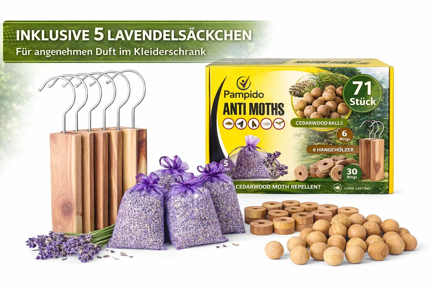 Organiczna pułapka na mole z drewna cedrowego 71 sztuk, 100% naturalna ochrona przed molami
