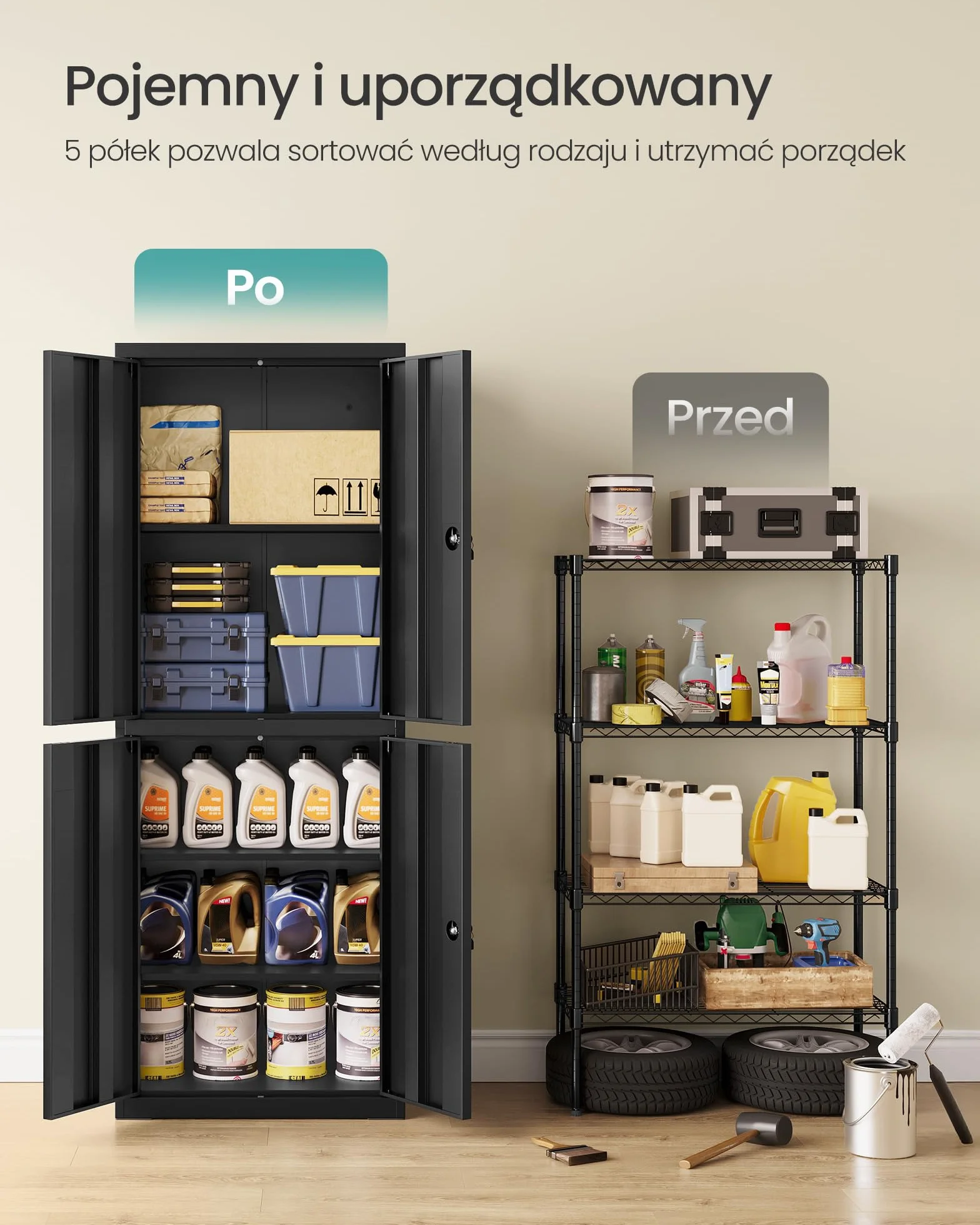 SONGMICS Szafka na dokumenty 4 drzwi 5 półek 40x60x180 cm stalowa matowa czerń