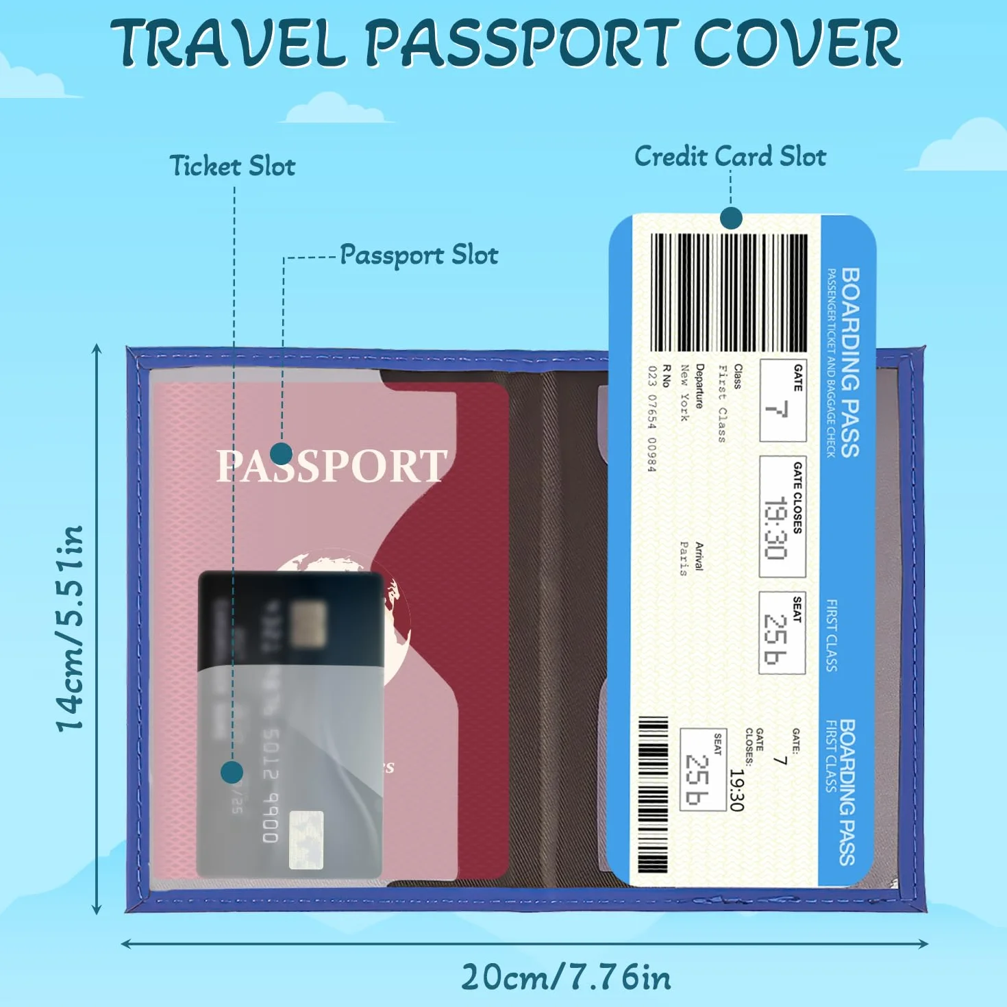 REEKNOKOL Skórzane etui na paszport, 2 szt. portfel podróżny na paszport, karty kredytowe, bilety, wizytówki, karty pokładowe, Ciemnoniebieski, S, Nowoczesny