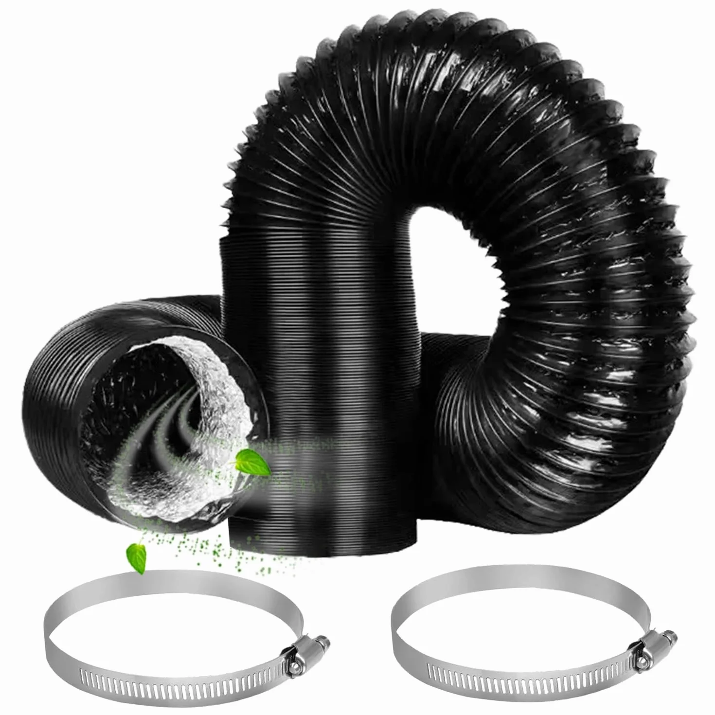 Wąż odprowadzający powietrze 125 mm z aluminium, elastyczne rury aluminiowe, długość 2 m, PVC, rury wentylacyjne z 2 kołami stalowymi, wąż do klimatyzacji, wąż odprowadzający powietrze z klimatyzatora
