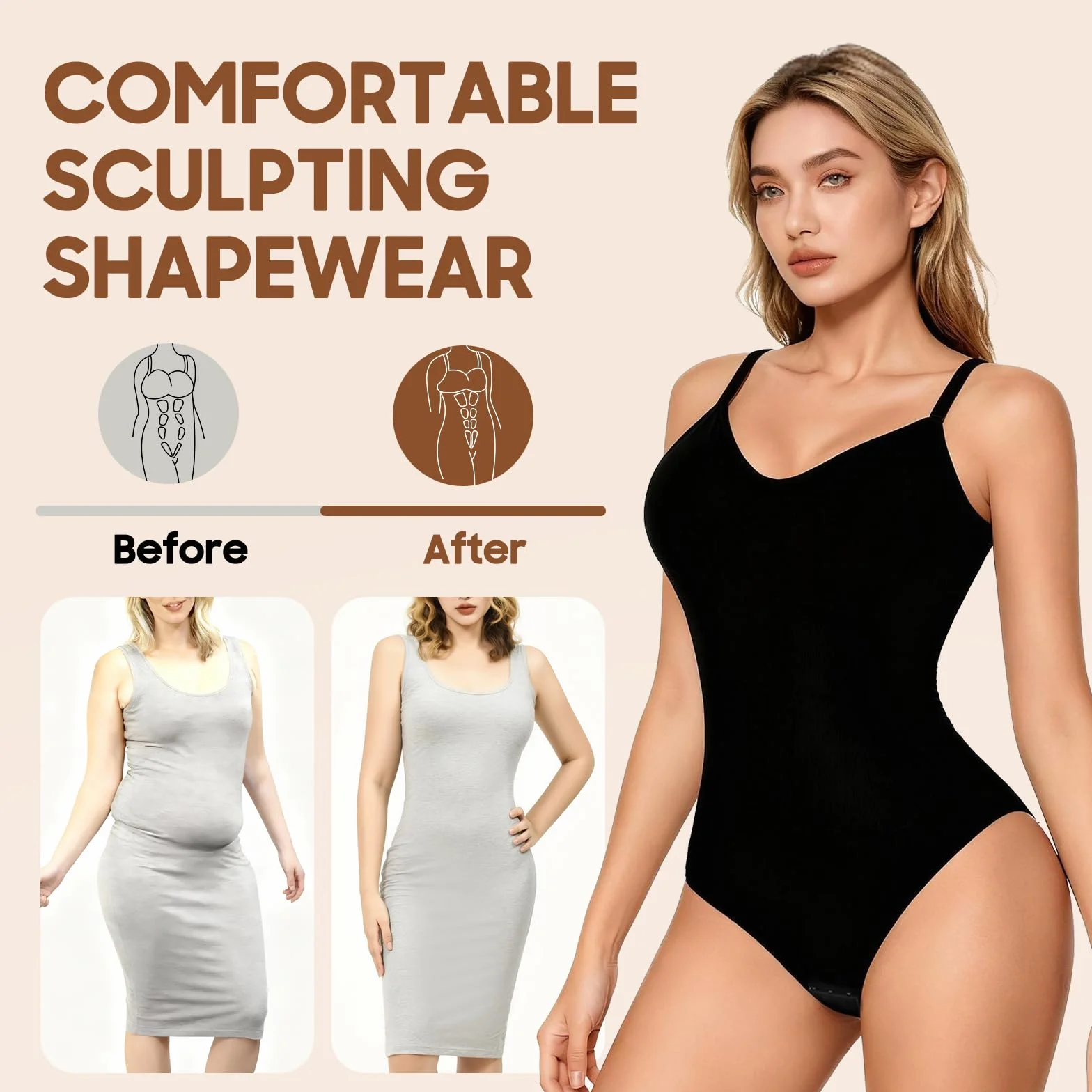 Body Shapewear dla kobiet UK - Bezszwowe modelujące brzuch, modelujące stringi, damskie body