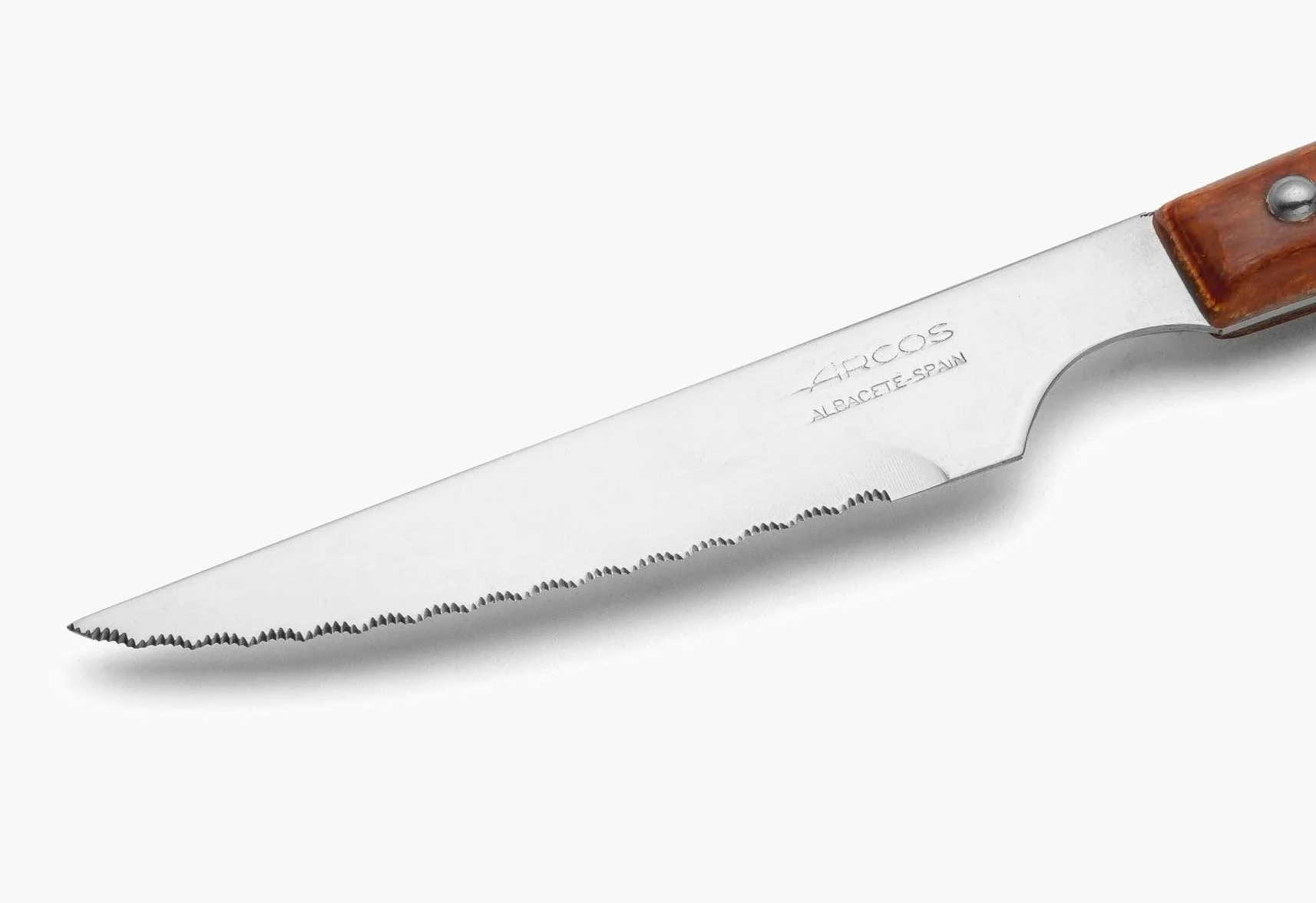 Arcos 372000 nóż stołowy, zestaw noży do steków, ostrze ze stali nierdzewnej, 110 mm, rękojeść, drewno, kolor brązowy