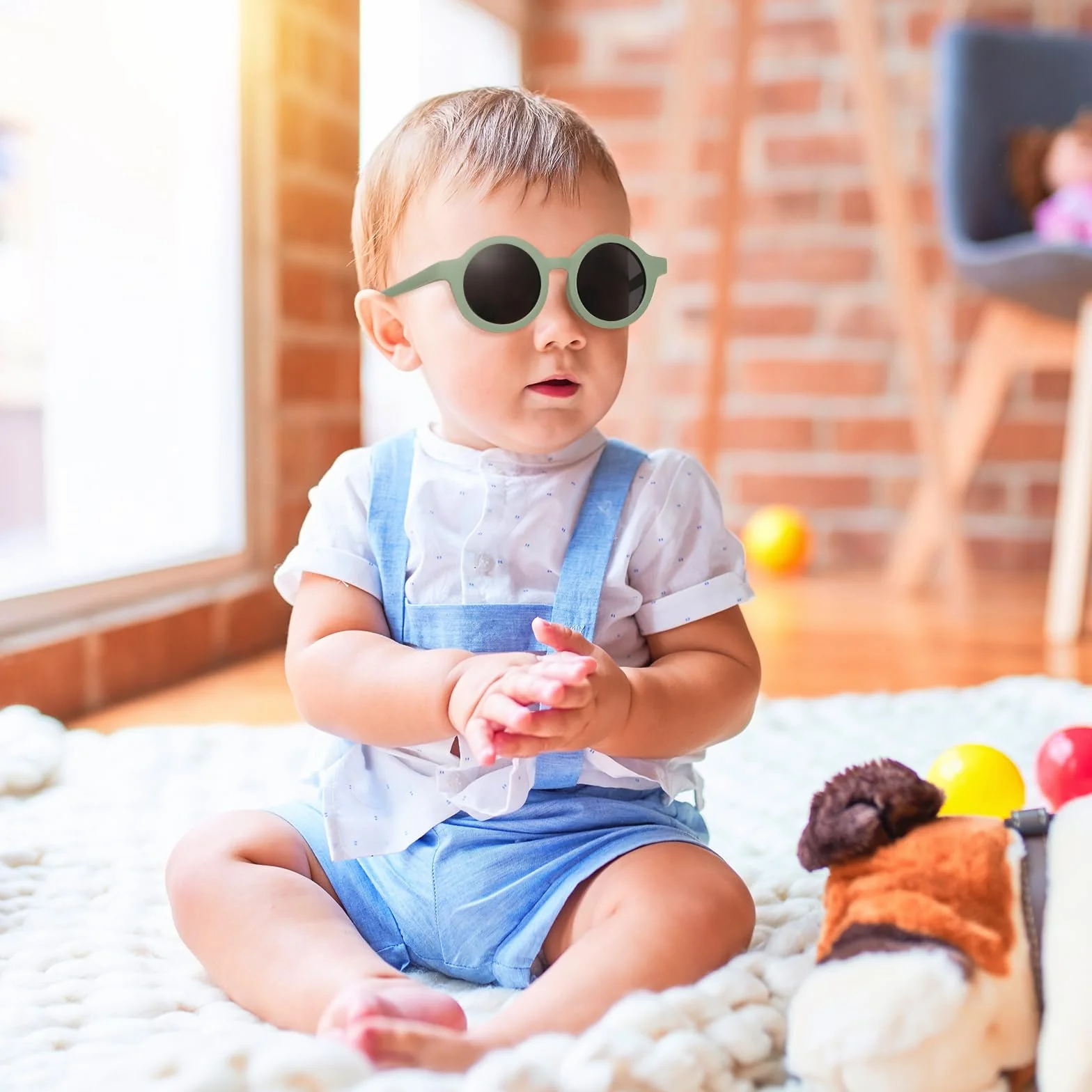 Dziecięce okulary przeciwsłoneczne z paskiem, urocze okrągłe okulary polaryzacyjne dla niemowląt, elastyczne gumowe okulary ochrona UV400, dla małych dziewczynek, chłopców w wieku 0-36