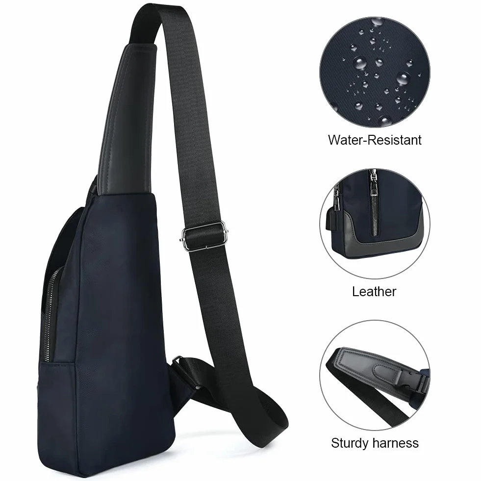 Aucuu Torba na ramię, na klatkę piersiową, z portem ładowania USB, dla mężczyzn i kobiet, lekka, typu crossbody, do wędrówek, jazdy na rowerze, podróży, zakupów, NIEBIESKI, 1