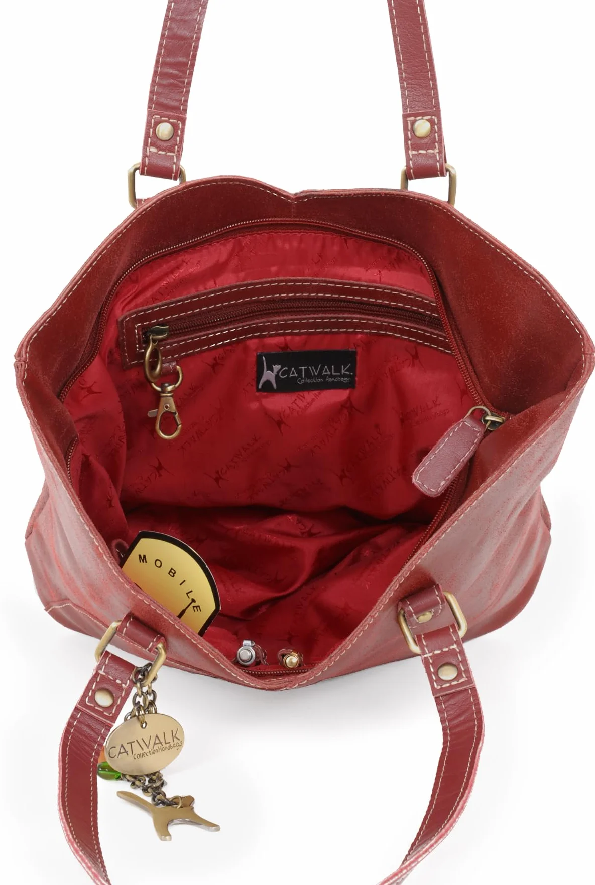 Catwalk Collection Handbags - Damska Duża Torba Typu Tote - Torebka Rozkloszowana na Ramię - Postarzana Skóra - Abigail