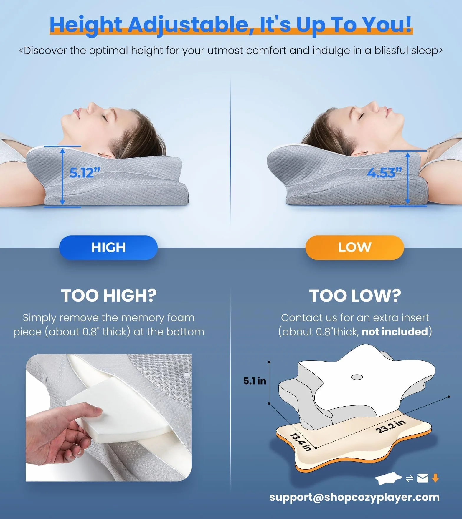 Ultra Pain Relief Cooling Pillow for Neck Support, Adjustable Cervical Pillow Cozy Sleeping, Odorless Ergonomic Contour Memory Foam Pillows, Orthopedic Bed Pillow for Side Back Stomach Sleeper
