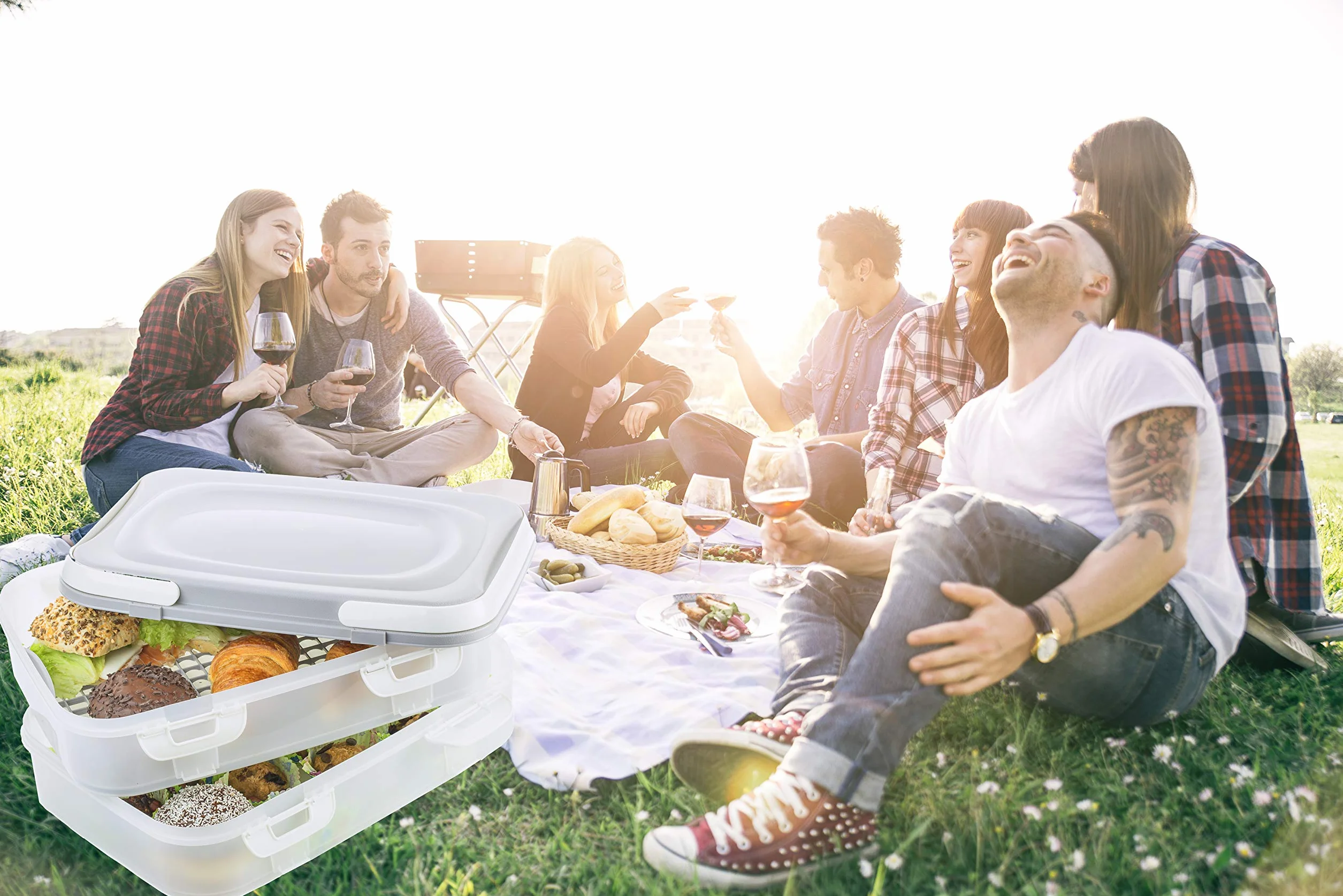 Party Container pojemnik na ciasto XL z 2 półkami składany szary