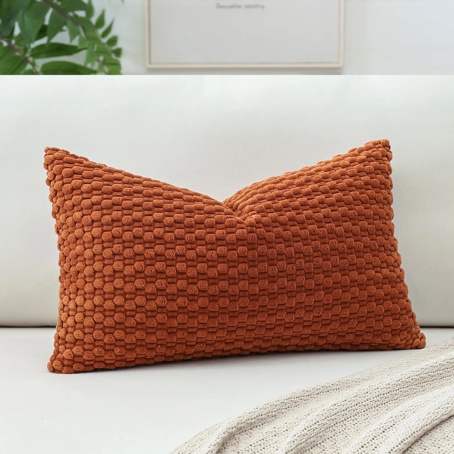 Artscope Dekoracyjna sztruksowa poszewka na poduszkę 30 x 50 cm, super miękka, boho, w paski, lędźwiowa, geometryczna, na sofę, kanapę, do sypialni, dekoracja samochodu, zestaw 1 szt., kolor rdzawy