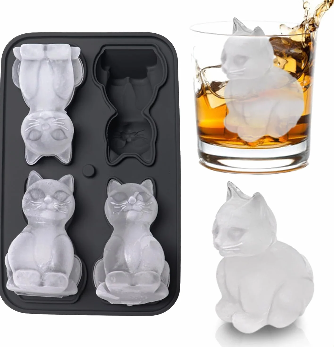 Ice Cat Ice Cube Tray 3D Cat Shape Moulds 4-otworowe duże zabawne formy