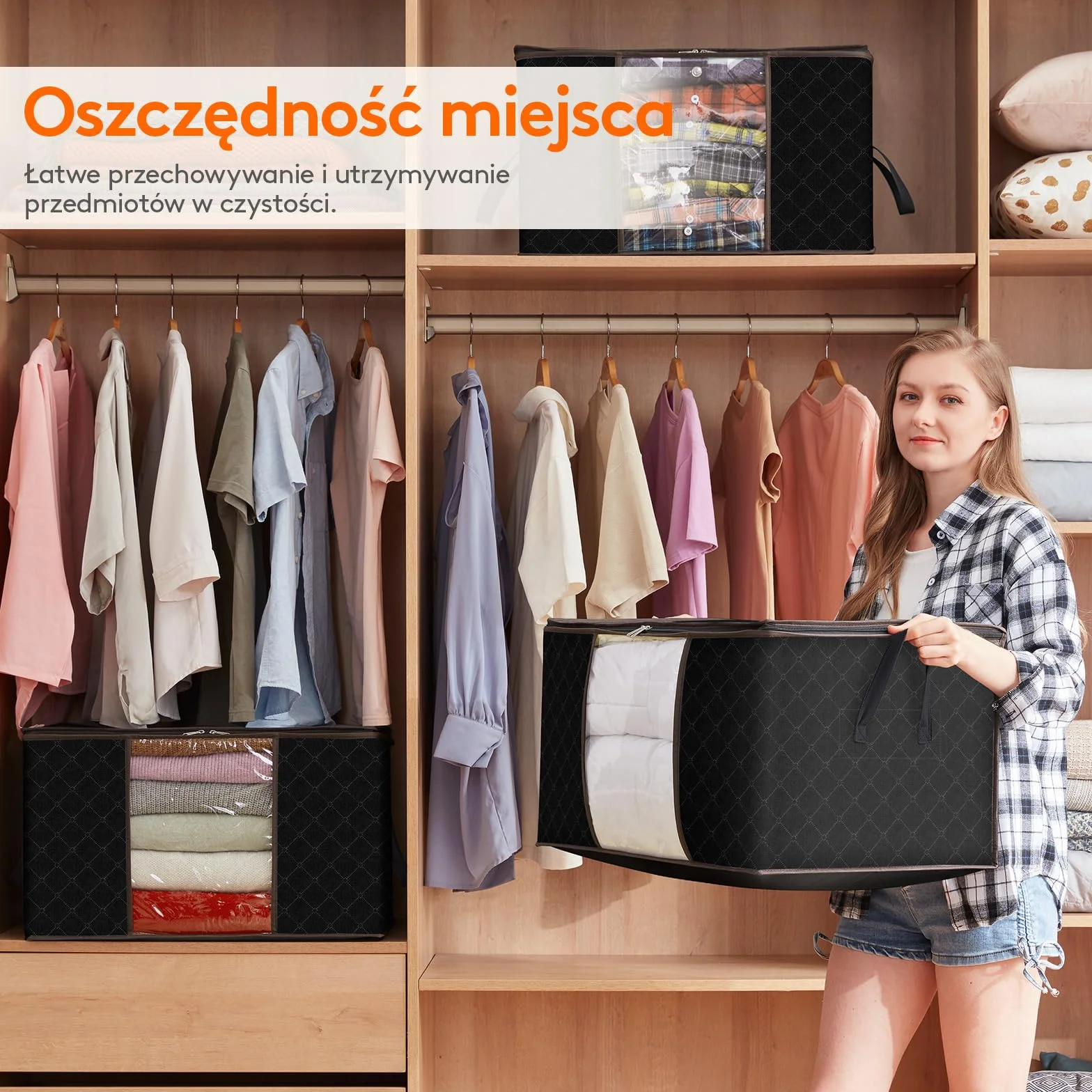 Lifewit Torba do Przechowywania Ubrań 90L 6 Pak Czarny