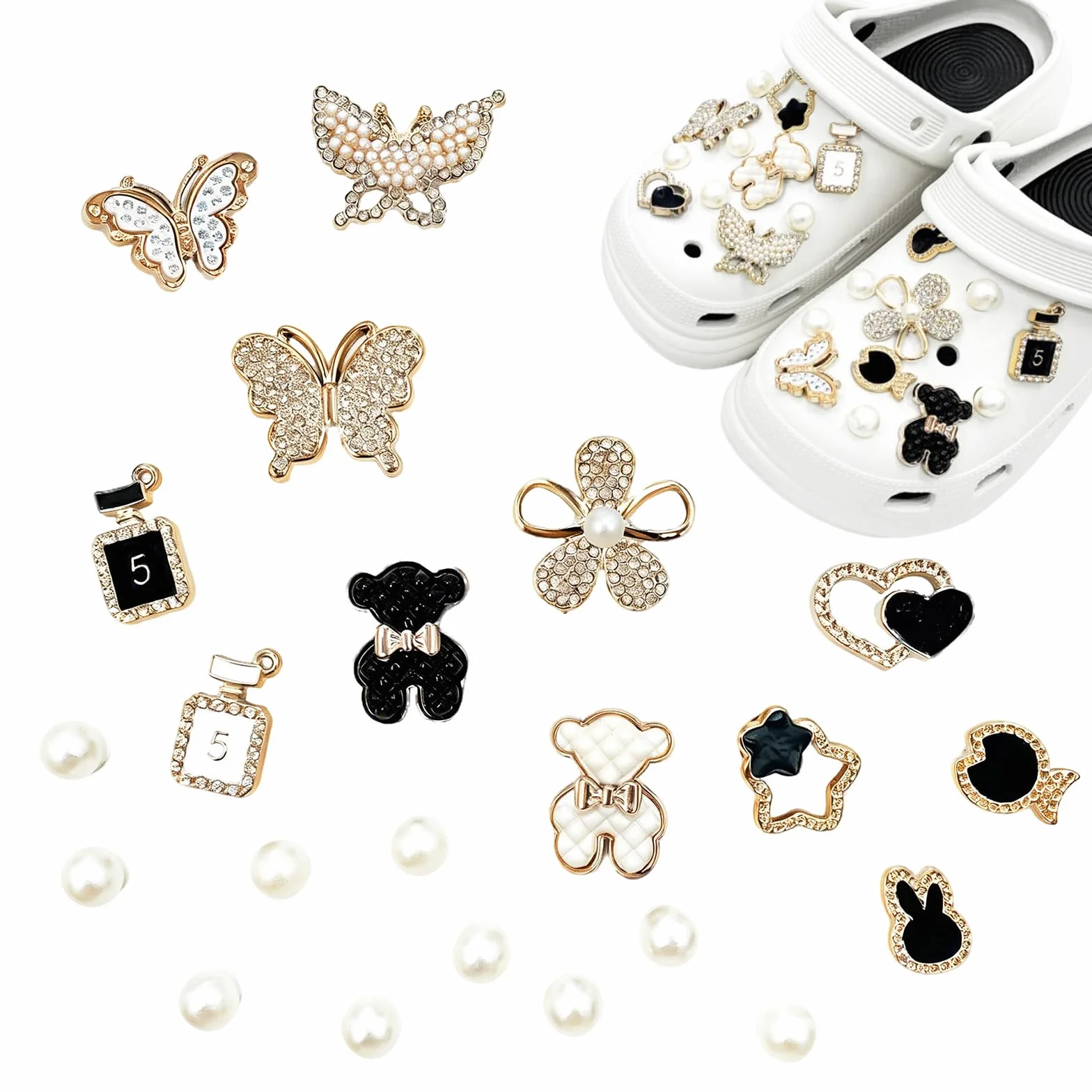 Croc Charms, zawieszki Croc dla dorosłych i klipsy do butów, 22-częściowy zestaw akcesoriów Crocs z zawieszką, niedźwiedziem i kwiatem, dekoracja DIY do spersonalizowanych butów i toreb