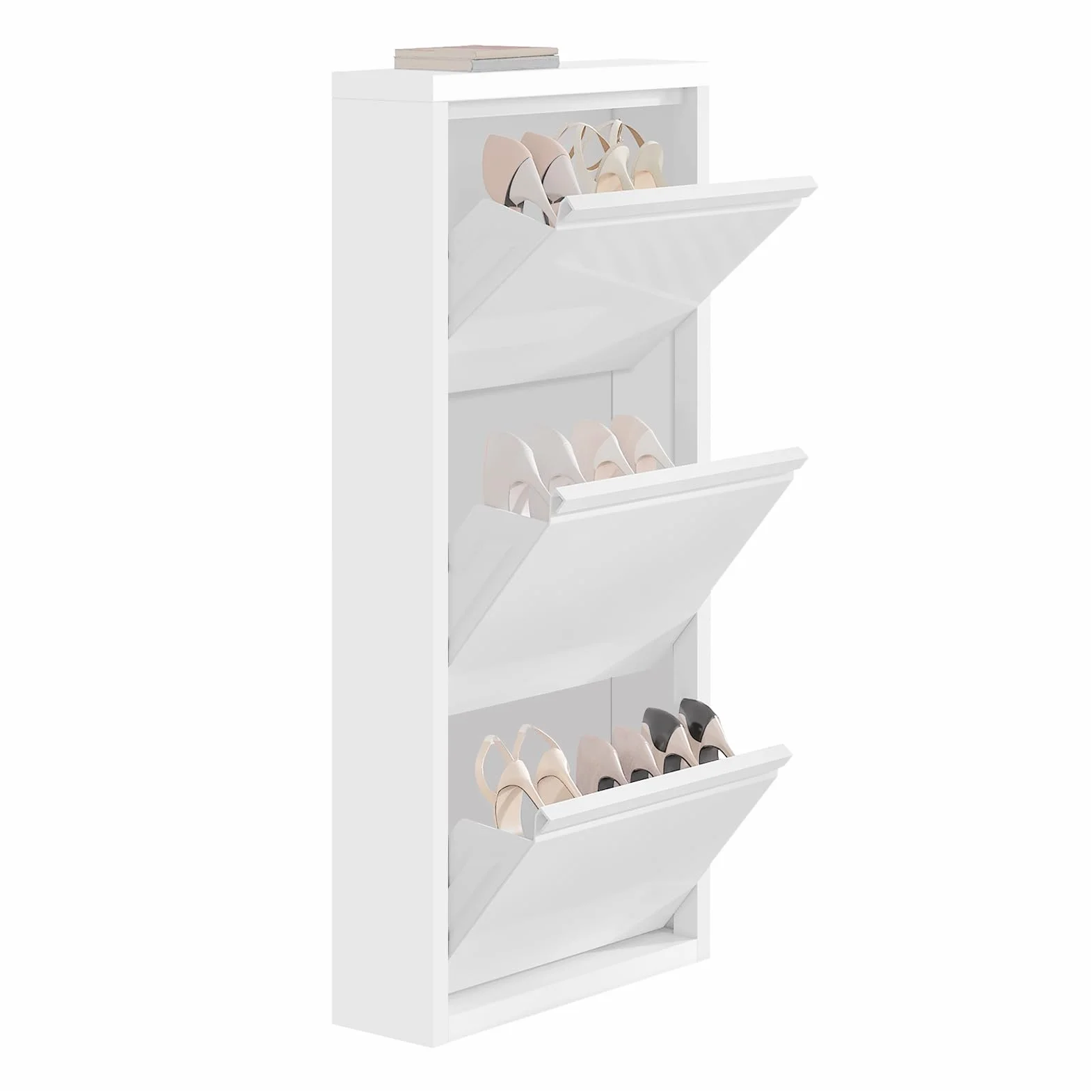 WOLTU SRX41ws szafka na buty z 3 klapkami zamykana wąska metalowa 50x106x15 cm biała