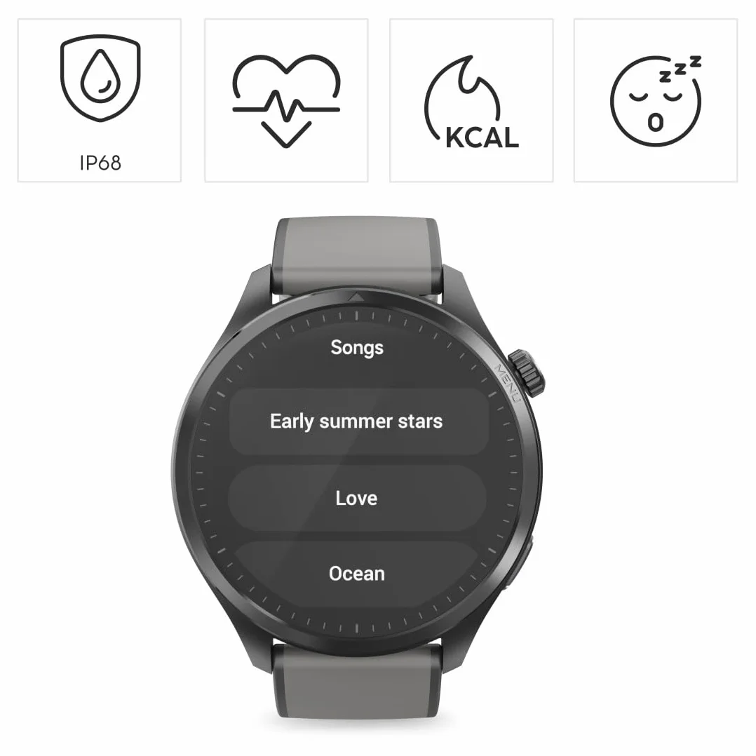 Hama Smartwatch 9000 (pamięć muzyki, kolorowy wyświetlacz AMOLED 1,43" szkło panda, GPS, funkcja telefonu, wodoszczelny, WhatsApp, asystent głosowy, monitor snu, 110 trybów sportowych, krokomierz)
