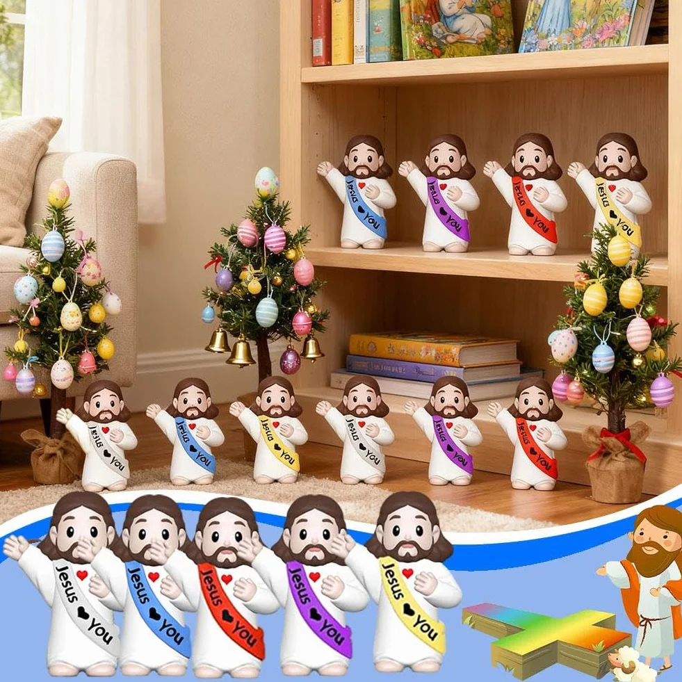 Figurki Małego Jezusa, 50 szt., mini figurki Jezus, małe statuetki do nadziewania jajek wielkanocnych, wielokolorowe figurka "Jesus Loves You", mini figurka Jezus, do nadziewania jajek wielkanocnych