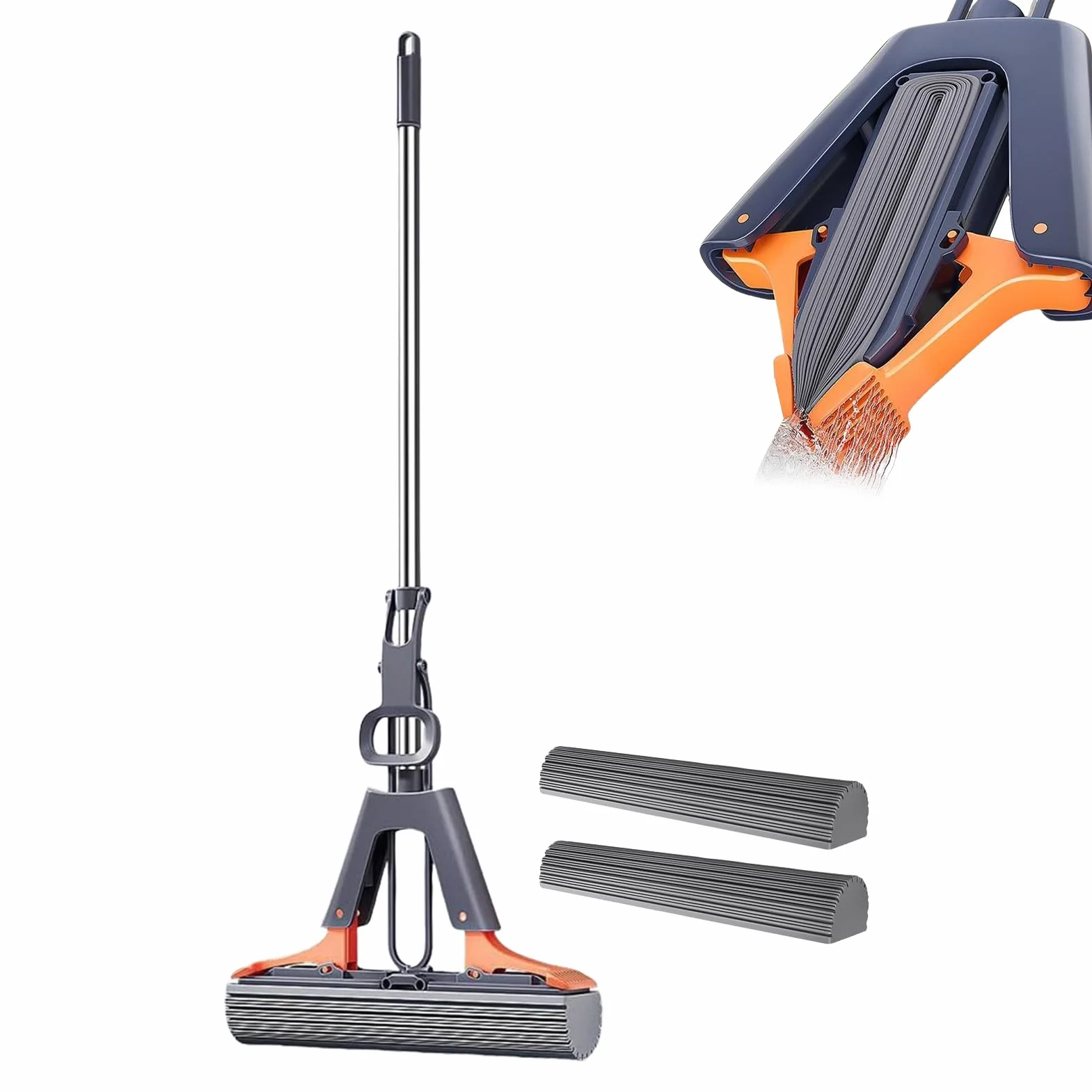 Mop z gąbką ze stali nierdzewnej 110 cm samonażysty z 2 gąbkami