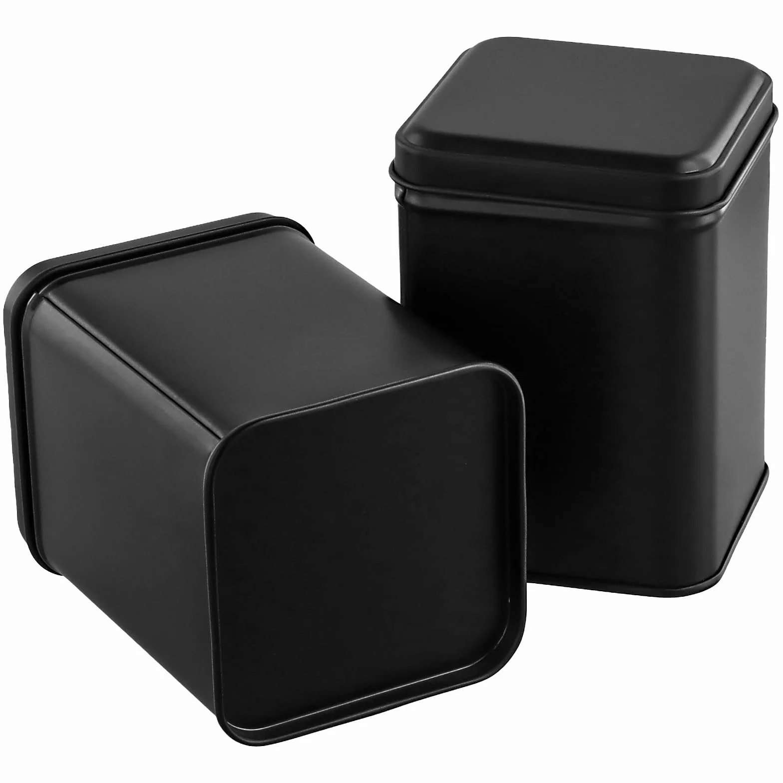 Prostokątne puszki na herbatę 7x7x10 cm metalowe czarne z pokrywką