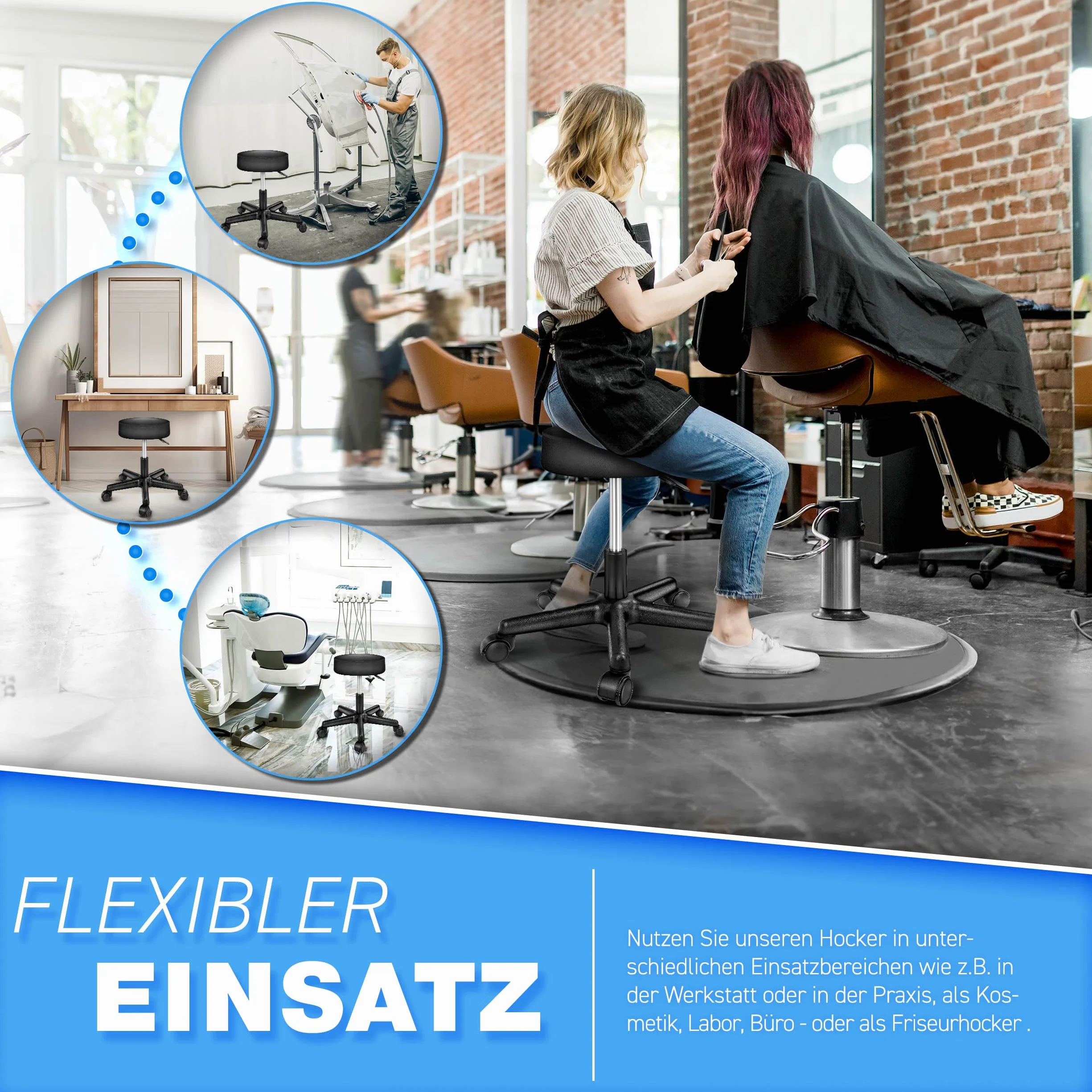 TRESKO® Krzesło obrotowe biurowe na kółkach, regulowana wysokość, obrót 360°, poduszka 10 cm, czarny