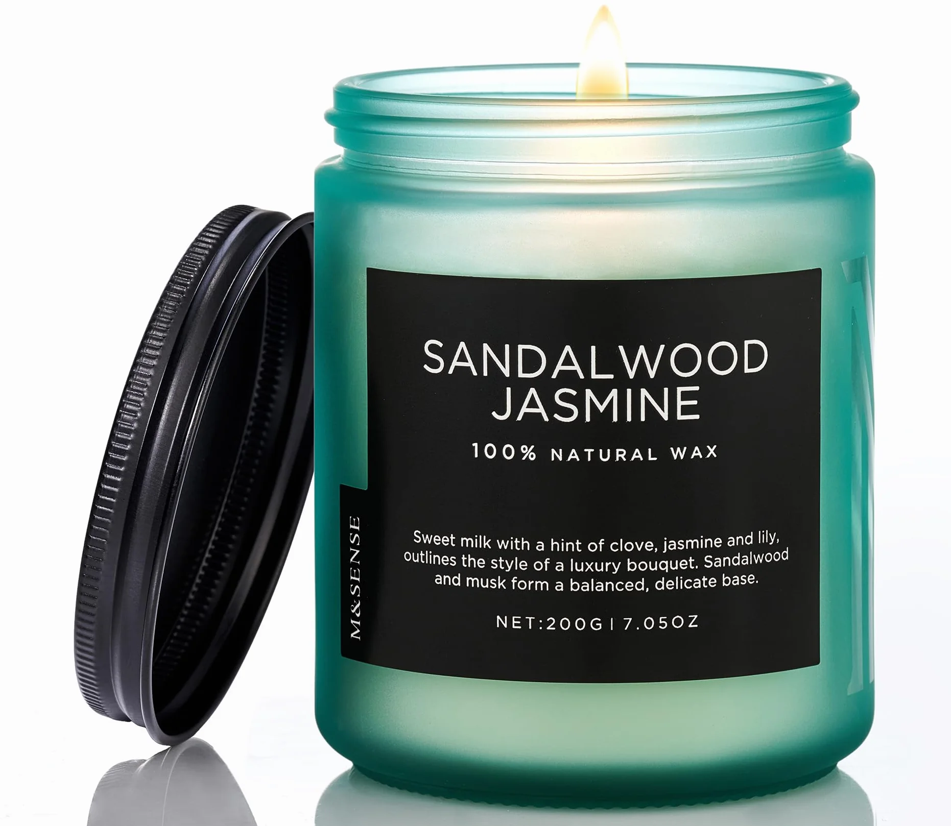 M&SENSE Jaśmin Świeca Zapachowa 200g 50h Naturalna Sojowa z Knotami