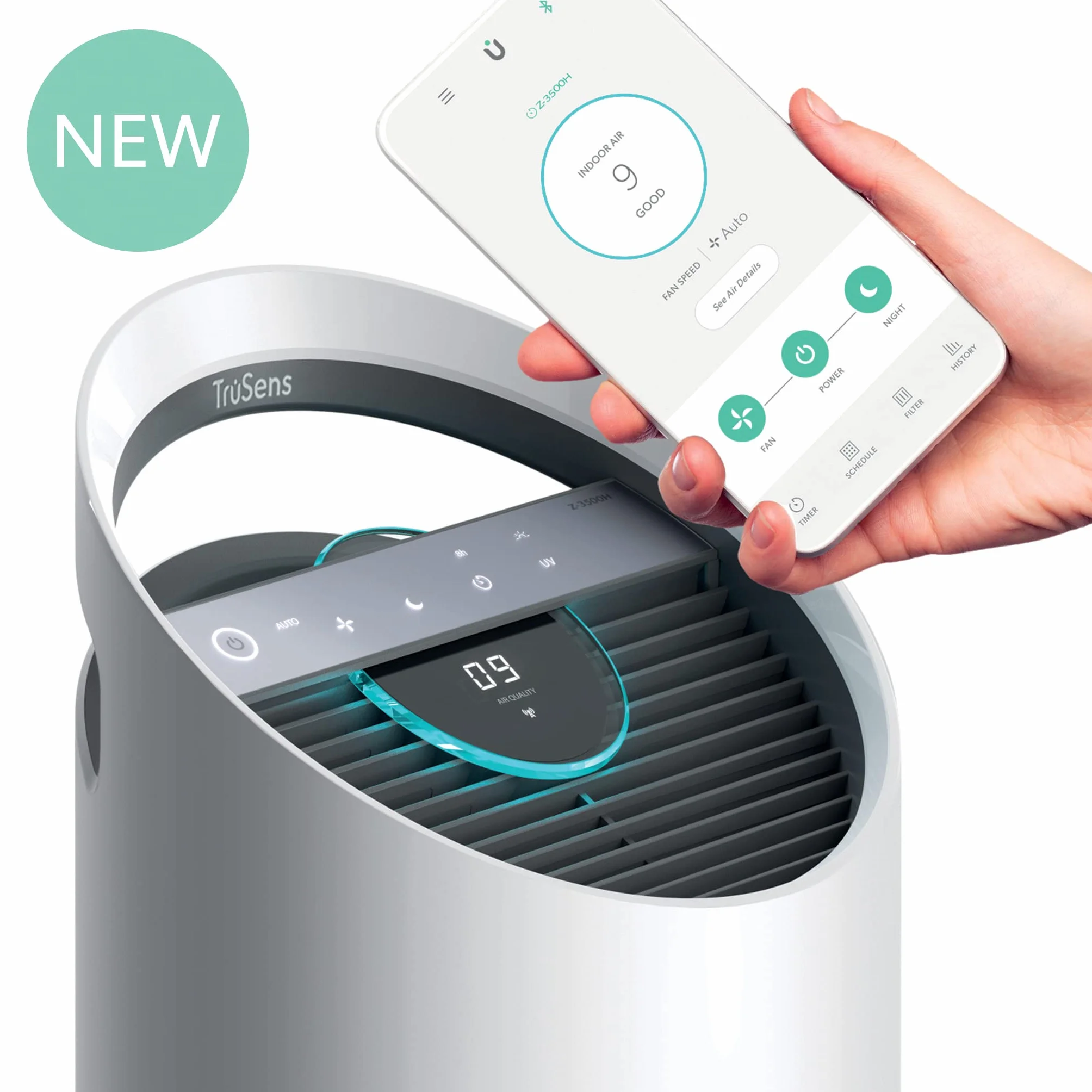 Leitz TruSens Z-3500H SMART Oczyszczacz Powietrza z Czujnikiem SensorPod, Lampą UV-C, Filtr HEPA H13 360°, Asystent Głosowy Alexa