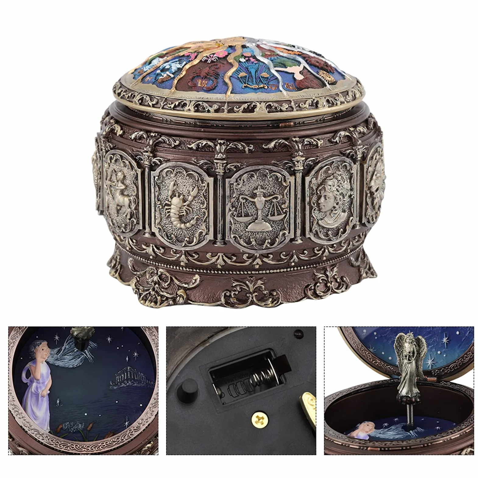 MAGT Vintage pozytywka, 12 konstelacji, konstelacja, obrotowa, LED, klasyczna pozytywka, prezent