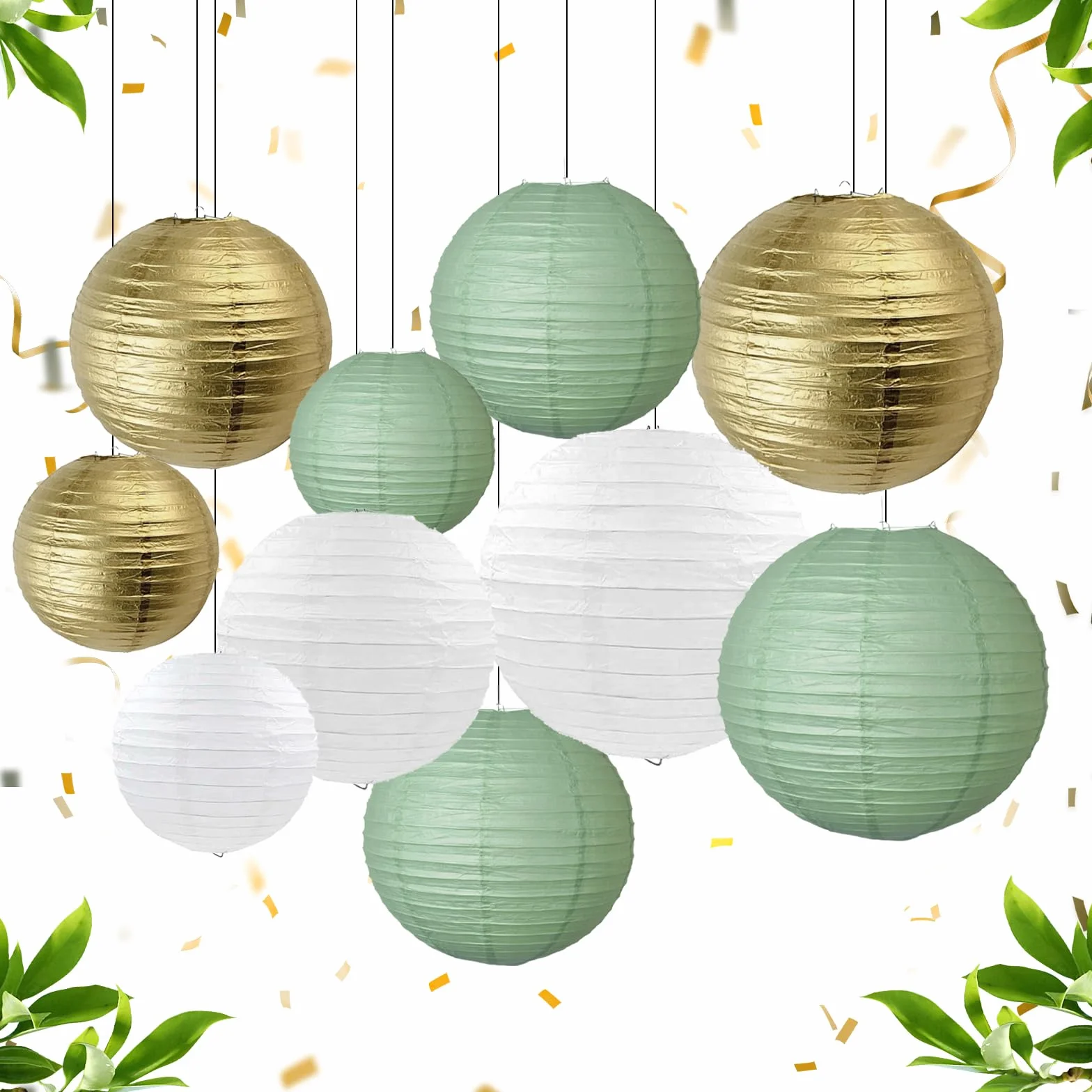 15 zielonych papierowych lampionów szałwiowych wiszących lampionów na wesele dekoracja ogrodowa