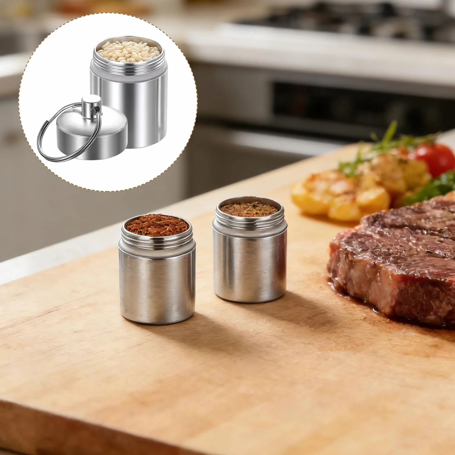Młynek do soli i pieprzu 5 w 1, podróżny, na kemping i grill