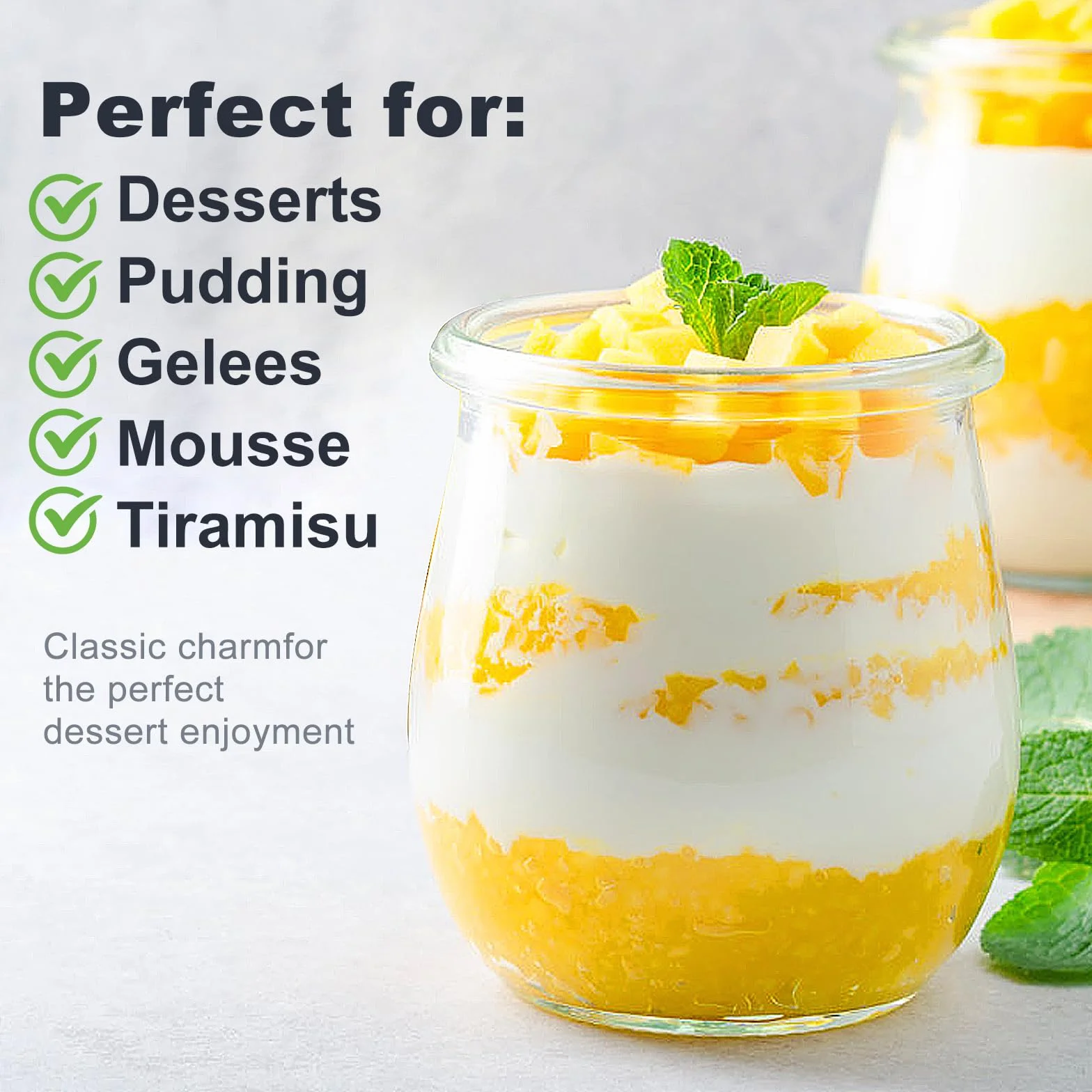 Słoiki deserowe 200 ml przezroczyste z pokrywką 20 sztuk na jogurt