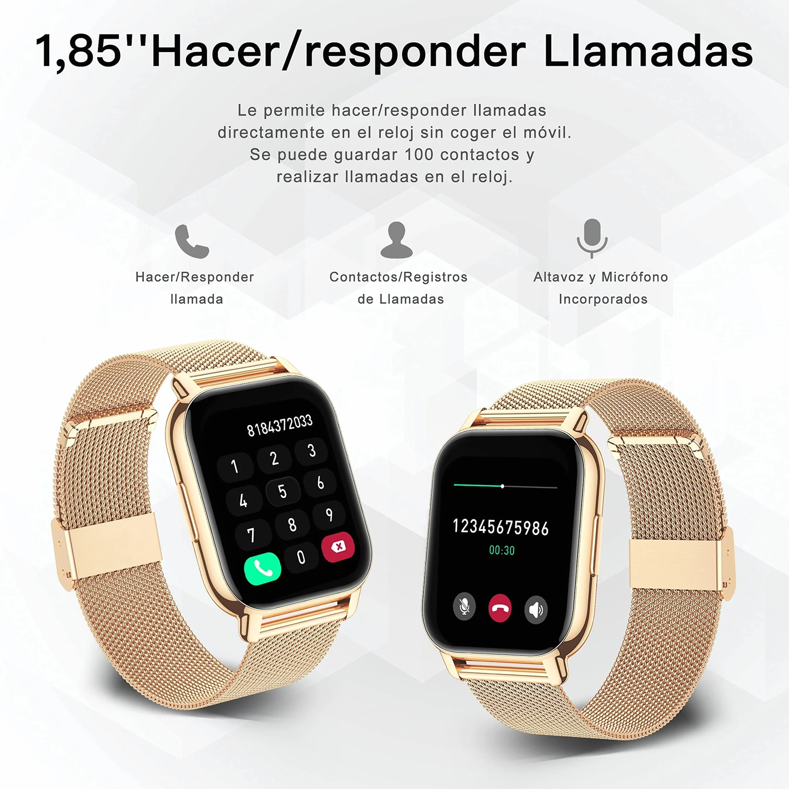 Popglory Damski smartwatch, funkcja odbierania połączeń, pomiar ciśnienia krwi, tętna i snu, ponad 100 sportów, Android, iOS