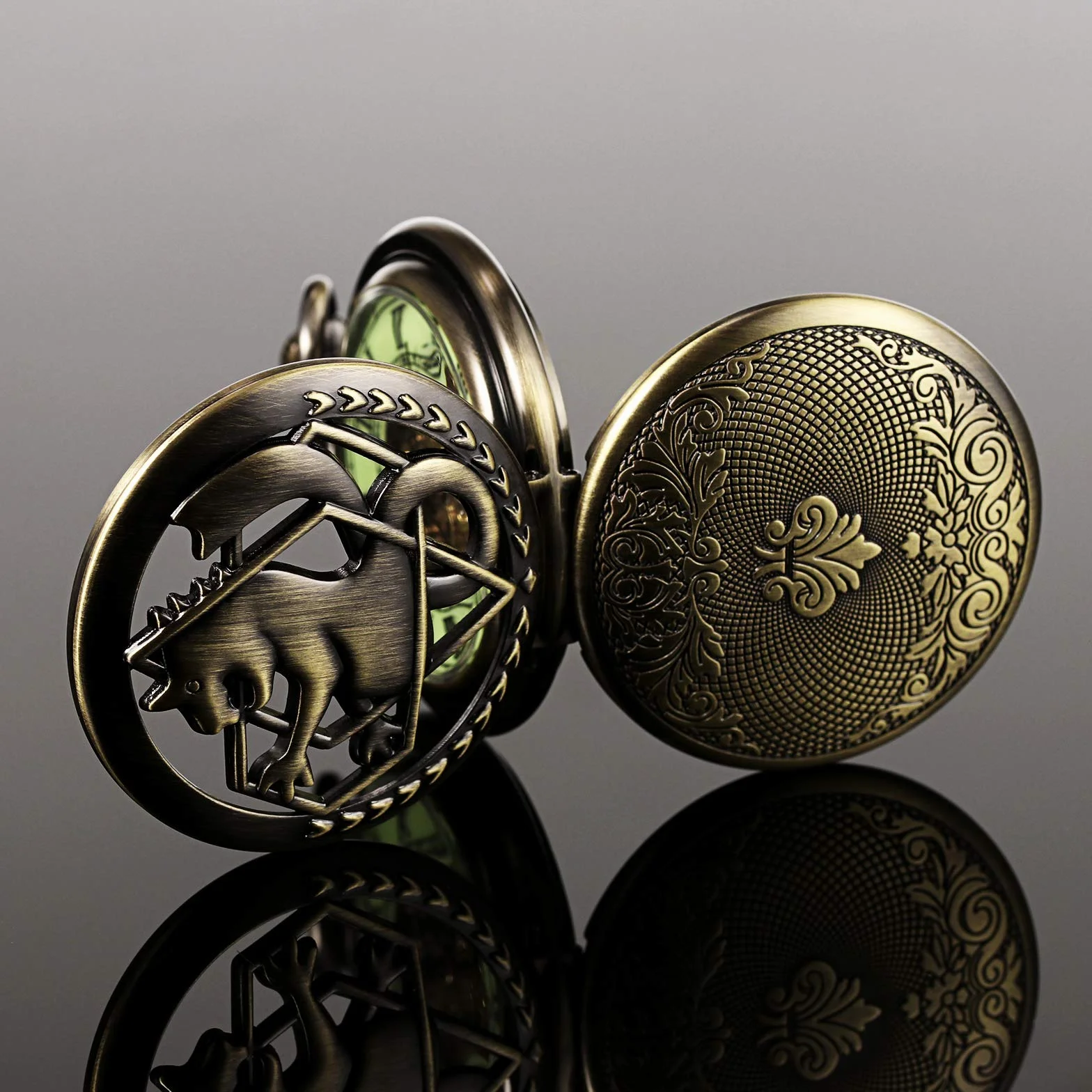 TREEWETO Zegarek kieszonkowy, uniseks, mechaniczny, podwójna pokrywa, Fullmetal, alchemist, świecący szkielet, steampunk, dla mężczyzn i kobiet, z łańcuszkiem - brąz