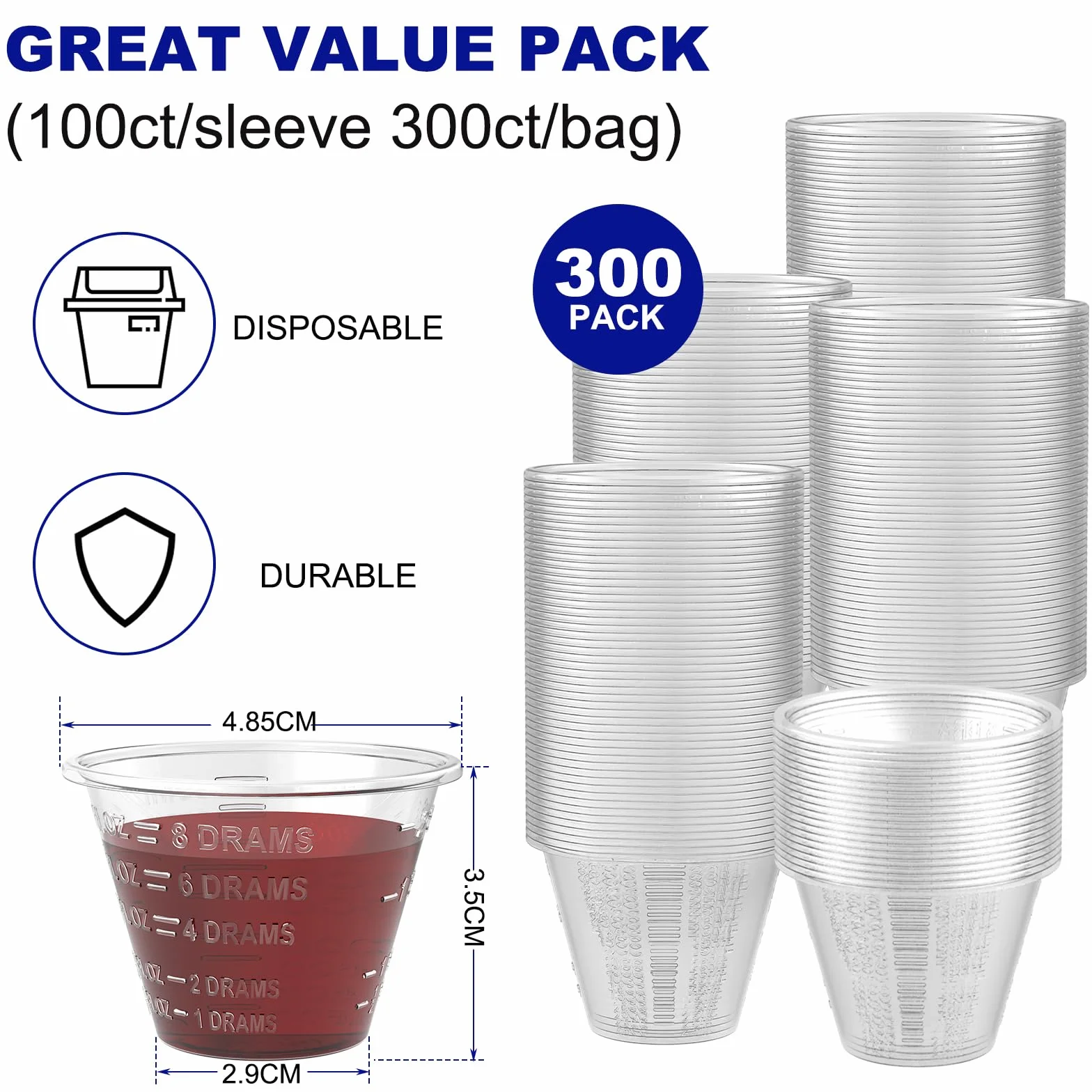 ReliMedPro Plastikowe kubki na leki 30 ml 300 sztuk pomiarowe do płynnych leków