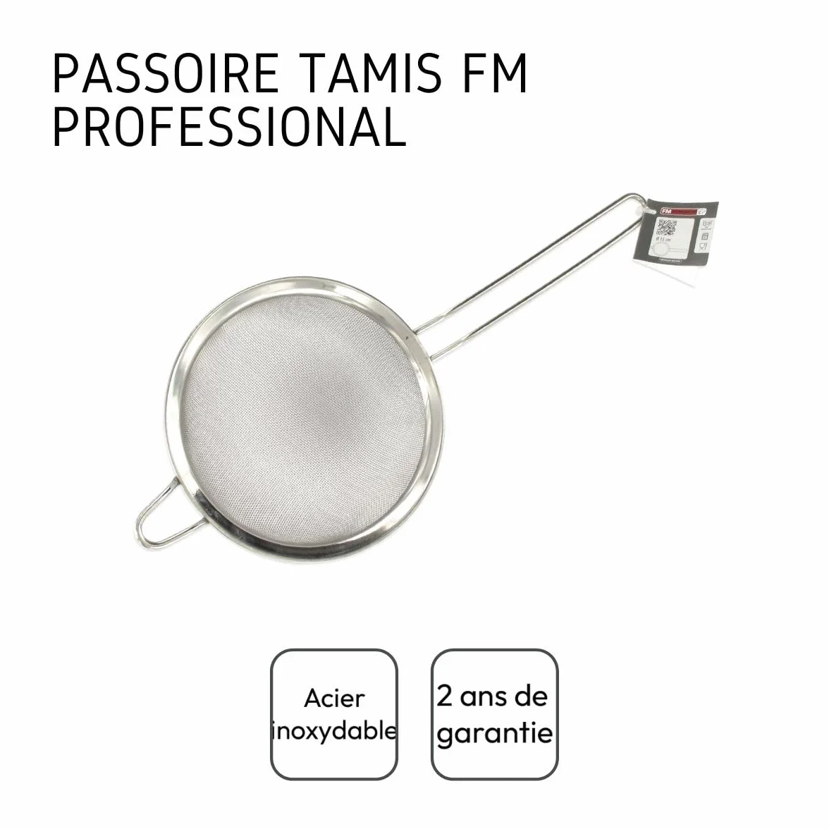 FM Professional 28038 Sitko ze stali nierdzewnej, sitko chińskie, sitko, chińskie, stal nierdzewna, srebrny, 15 cm x 11 cm