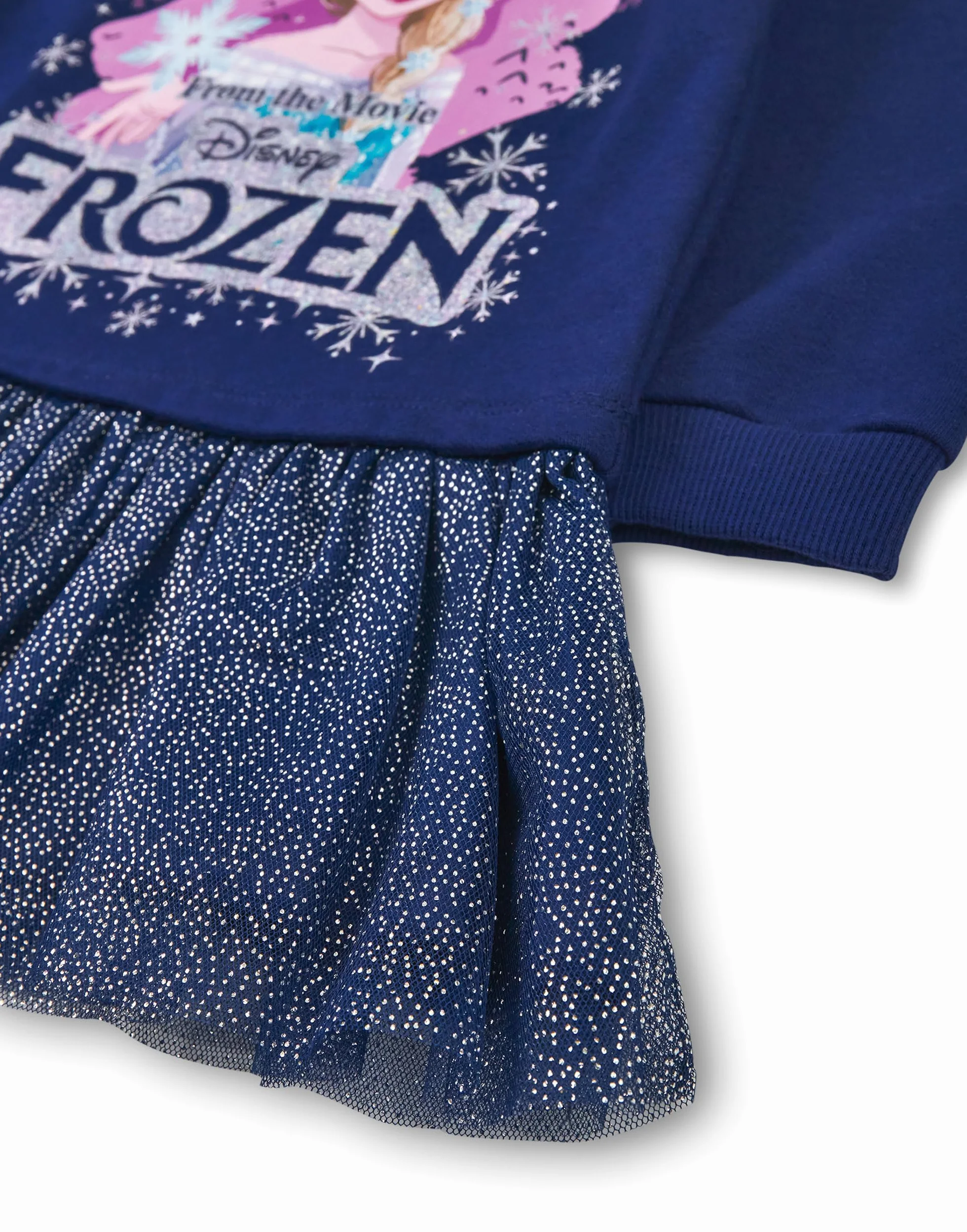Disney Frozen Girls sukienka swetrowa | dziecięca bluza księżniczki Elsa z błyszczącą spódnicą tiulową w kolorze granatowym | błyszczący sweter graficzny w kompletnym filmie