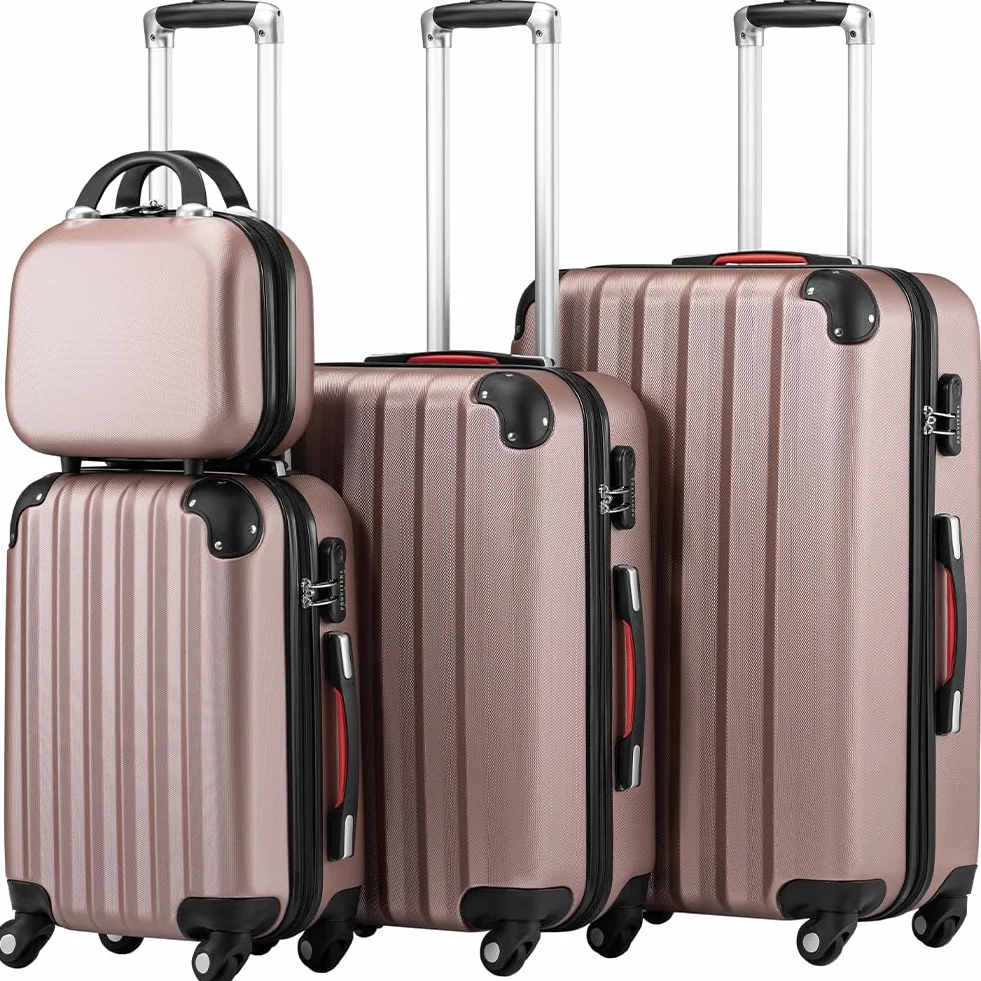 Zestaw 3 twardych walizek ABS, sztywne walizki M-L-XL teleskopowy uchwyt i 4 kółka Easy Roll, zamek szyfrowy, wytrzymały wózek podróżny, z bagażem podręcznym, 3 + 1 x różowy, Taglia Unica,