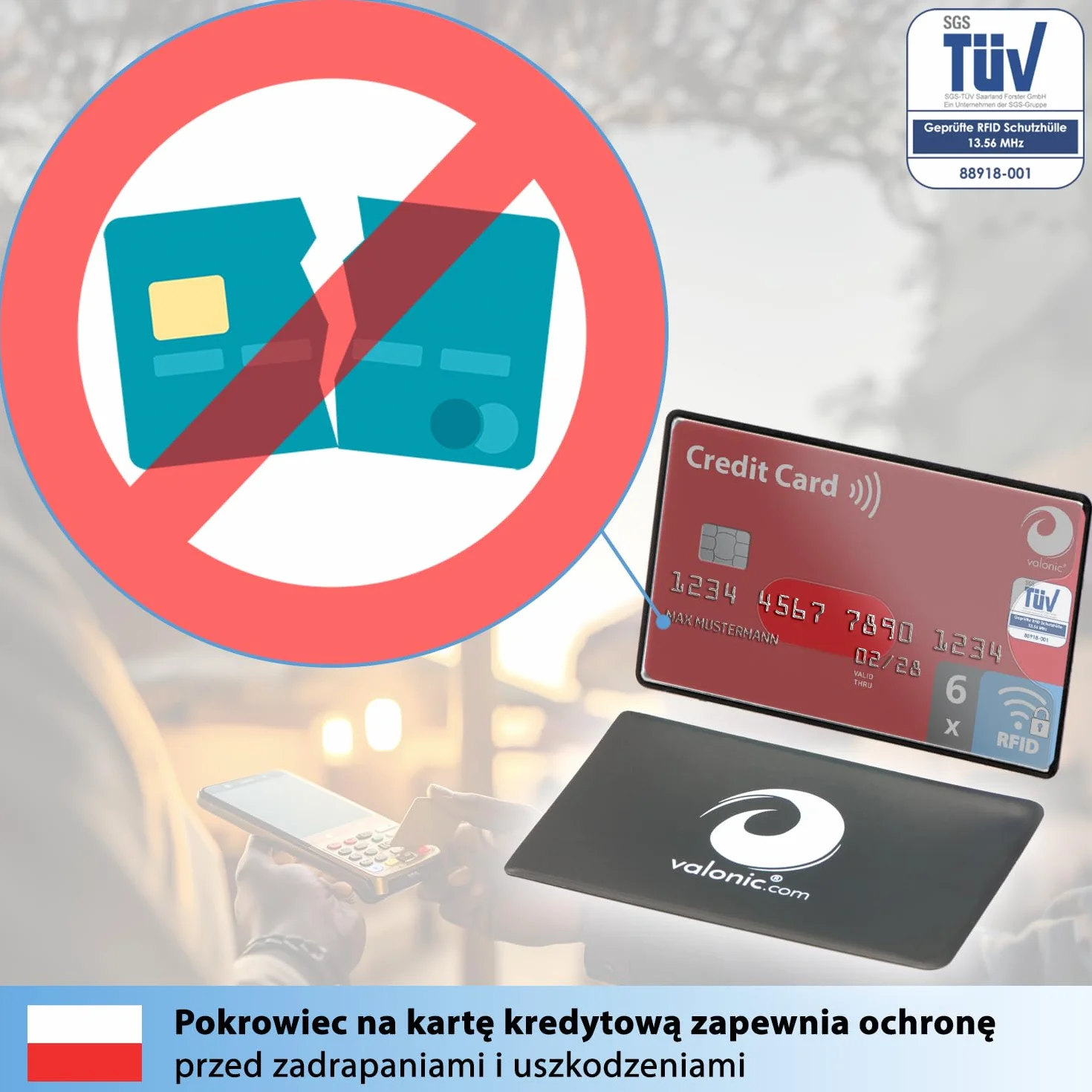 valonic RFID Blocker osłona ochronna - 6 sztuk - przetestowane przez TÜV - tworzywo sztuczne - przezroczyste - osłony ochronne NFC - osłona do kart kredytowych i kart EC