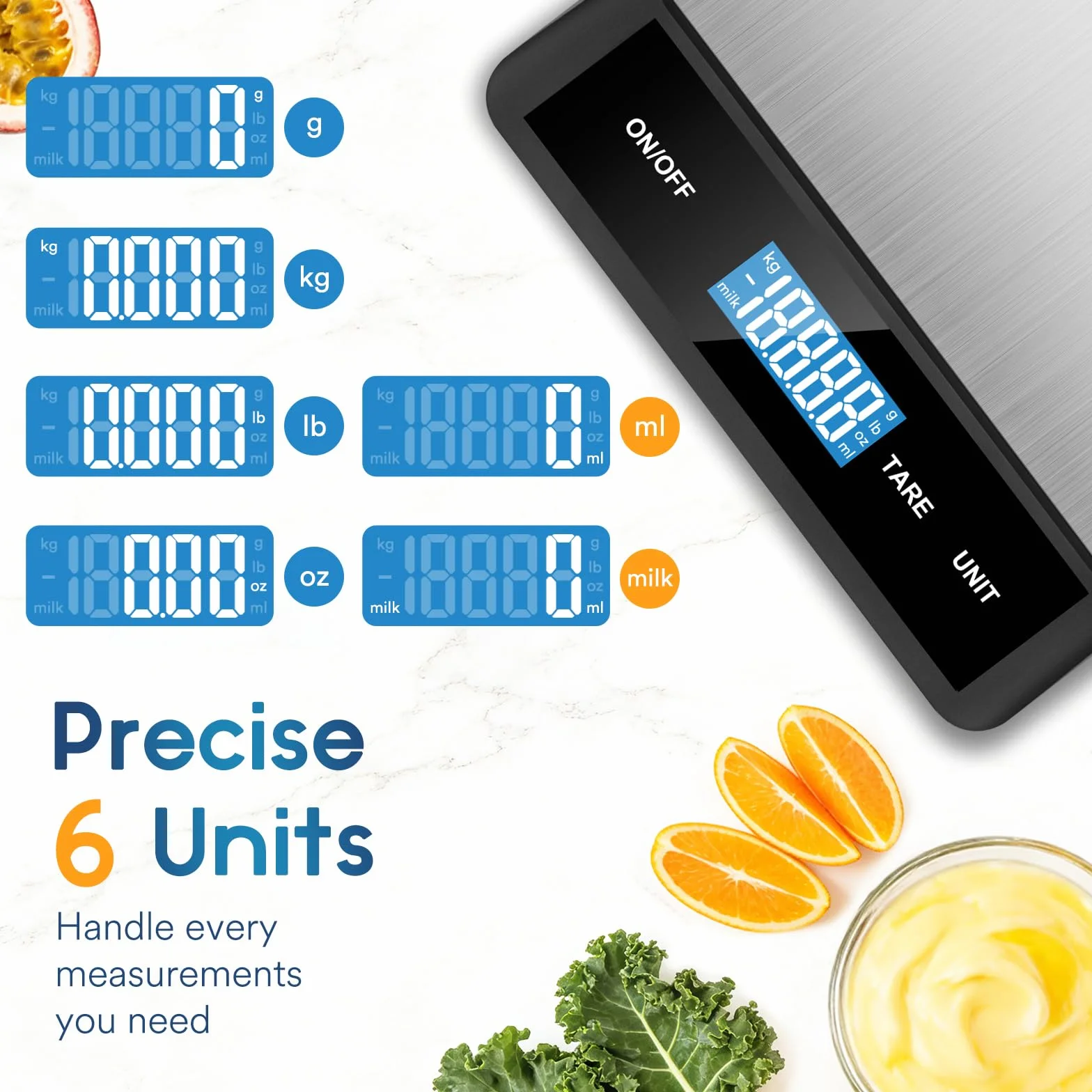 Zivacate Cyfrowa Waga Kuchenna 5 kg / 1 g | Precyzyjna Waga do Kuchni z Dużym Stalowym Talerzem, Funkcją Tara/Zero, Ekran LCD — Do pieczenia i gotowania