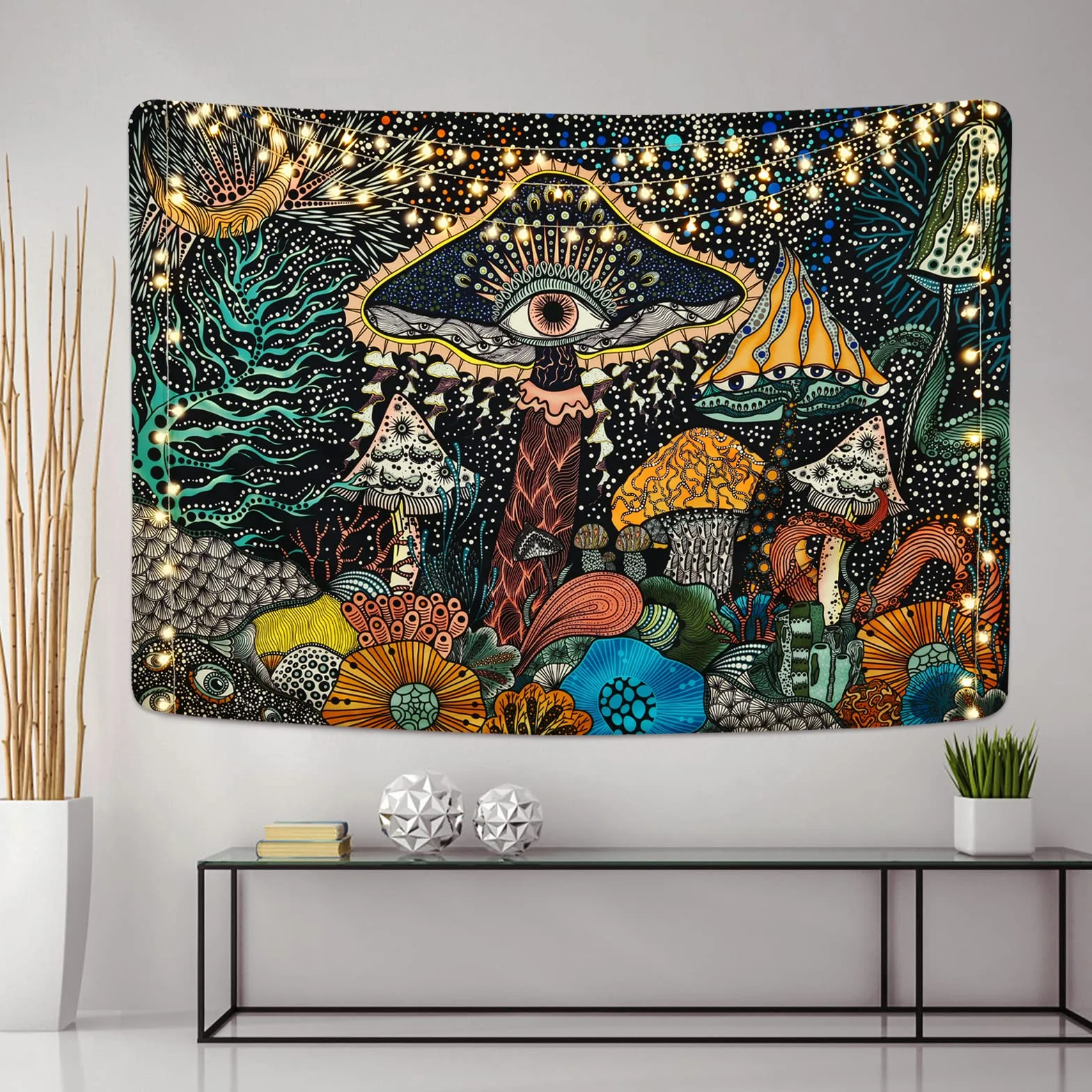 Yrendenge Grzyb dywan ścienny z oczami, chusta na ścianę, morze, stworzenia, ozdoba na ścianę, styl boho, motyw oceanu, psychodeliczny, dekoracyjny dywan ścienny do sypialni, 235 x 180 cm
