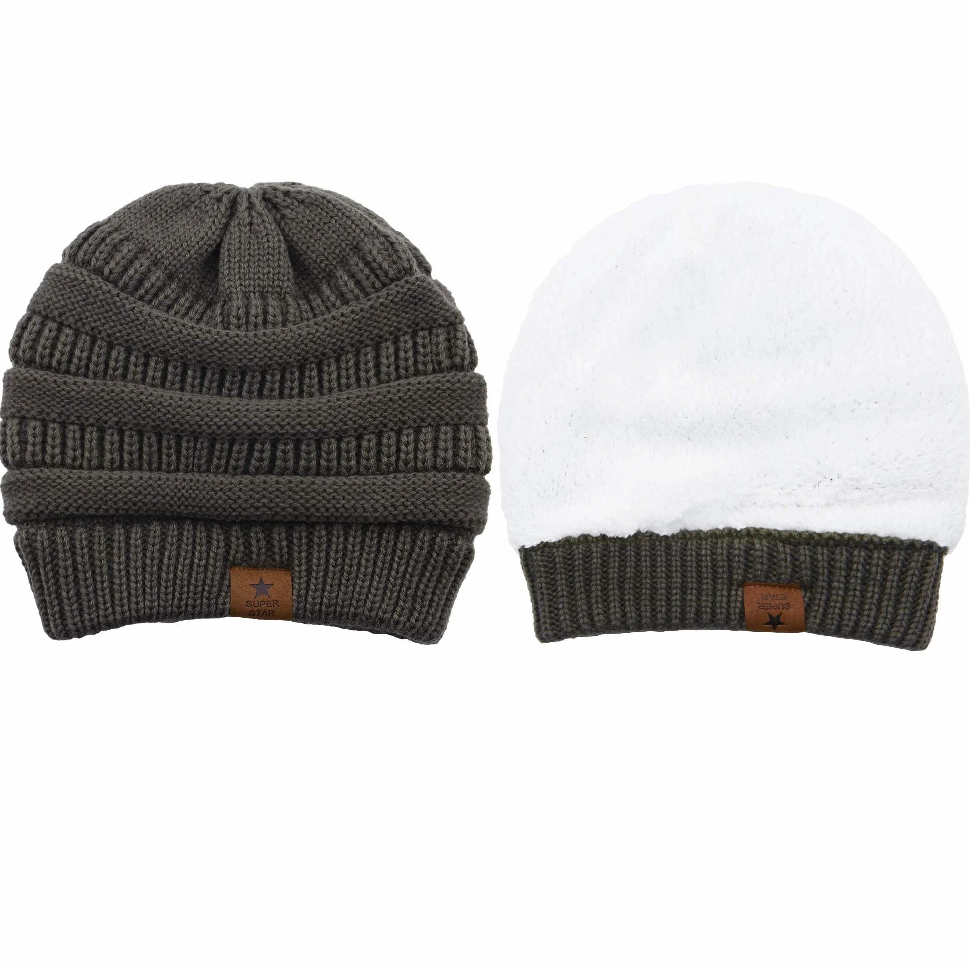 Czapka damska zimowa z dzianiny beanie gruba ciepła podszewka