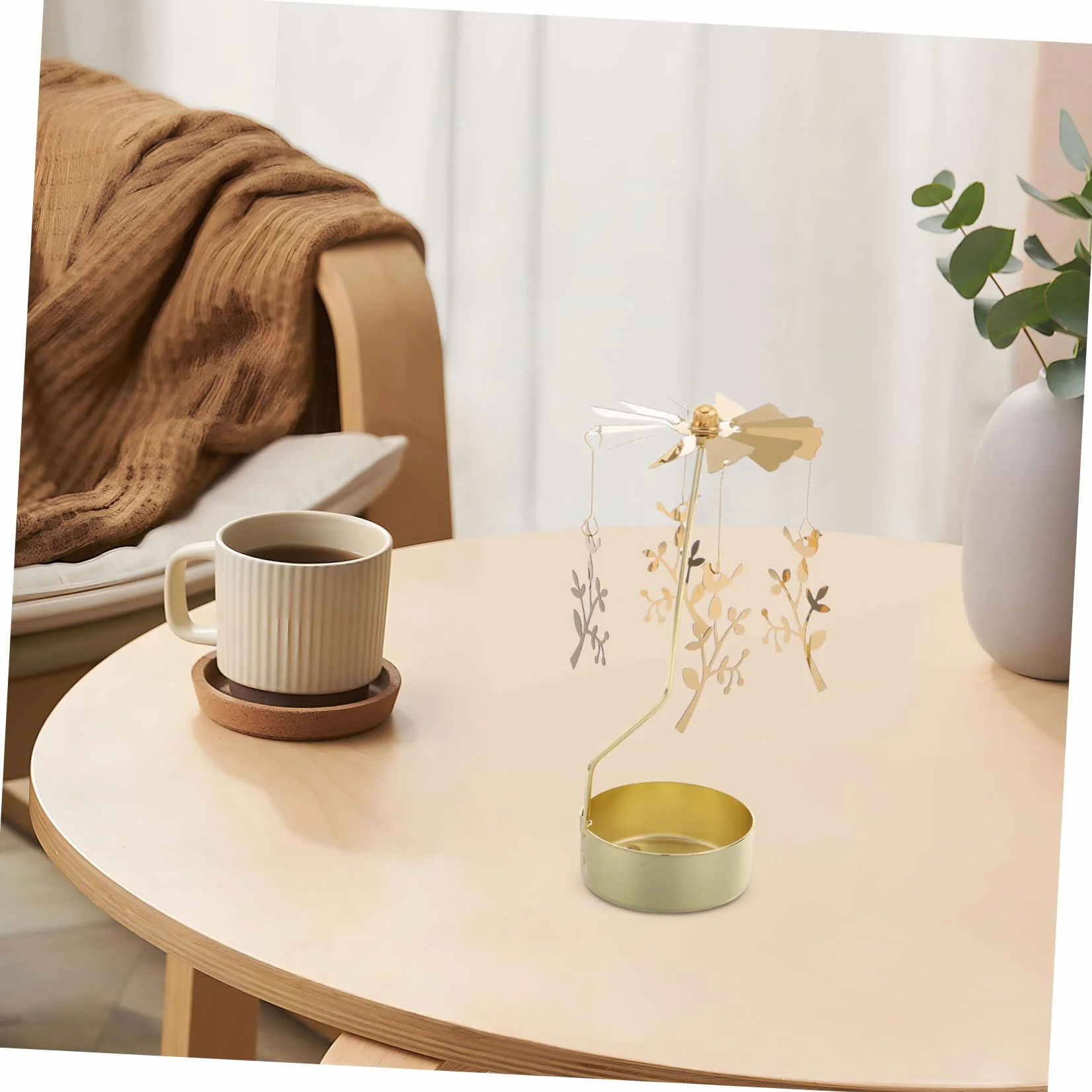 iplusmile Świecznik Obrotowy Świeca Wystrój Domu Świeczki Typu Tealight Świąteczny Posiadacz Świecy Herbata Świeca Wiatrak, Świecznik Metalowy Wirujący Wiatrak Kute Żelazo Złoty